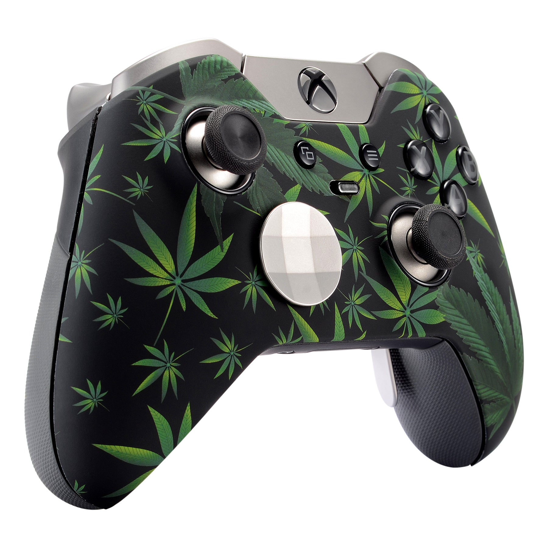 eXtremeRate Green Weeds Leaves Faceplate Cover - Soft Touch Front Shell & Comfortable Grip Replacement Kit for Xbox One Elite Controller Model 1698 with Thumbstick Accent Rings (XOET008) - Perfect for Gaming, Customization & Enhanced Controller Performance