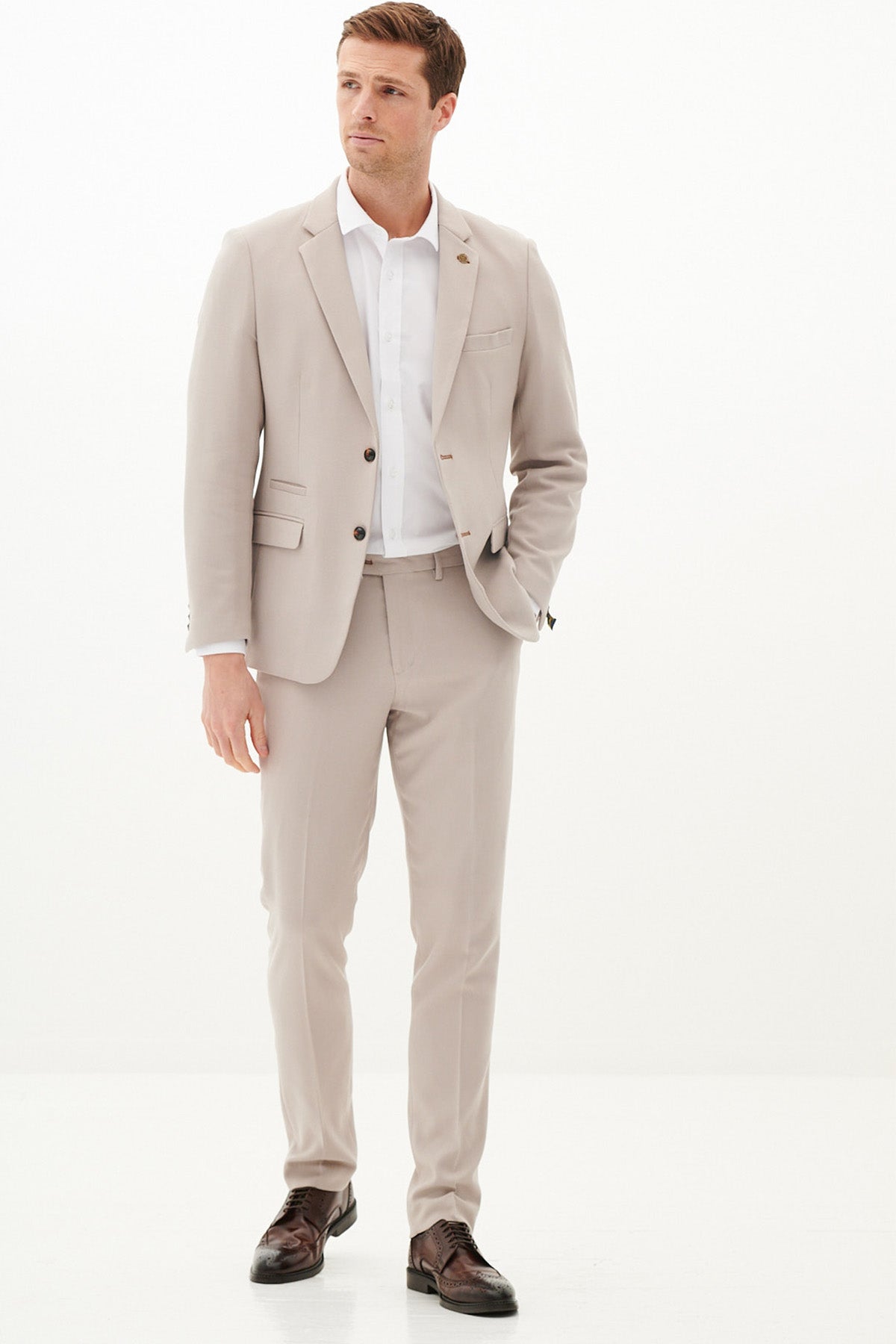 HM5 Stone Tailored Two-Piece Suit for Men - Slim Fit Business Blazer & Pants Set - Perfect for Office, Weddings & Formal Events