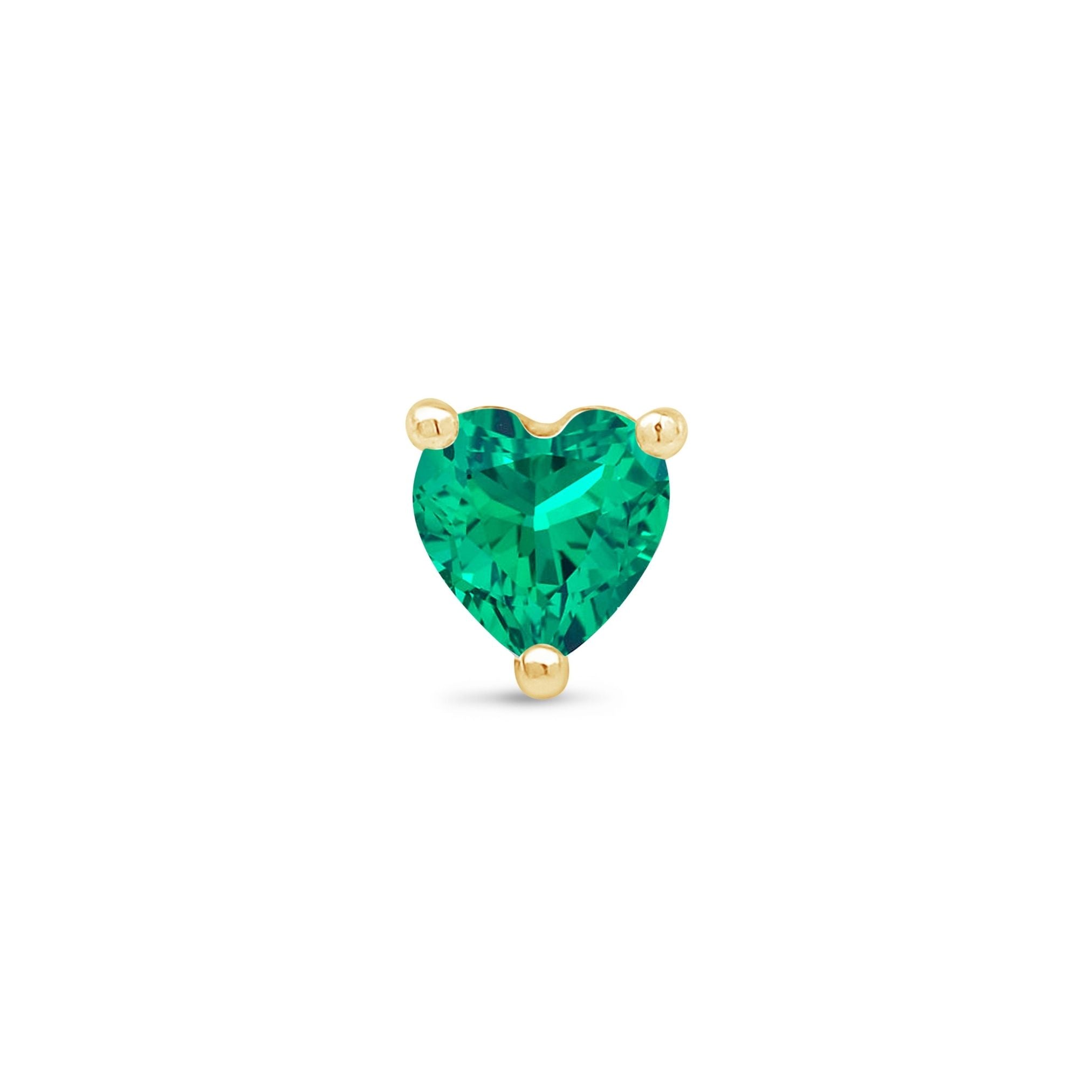 14K Solid Yellow Gold Emerald Heart Stud Earrings for Women - Perfect for Valentine's Day Gifts, Anniversary Presents & Everyday Elegance