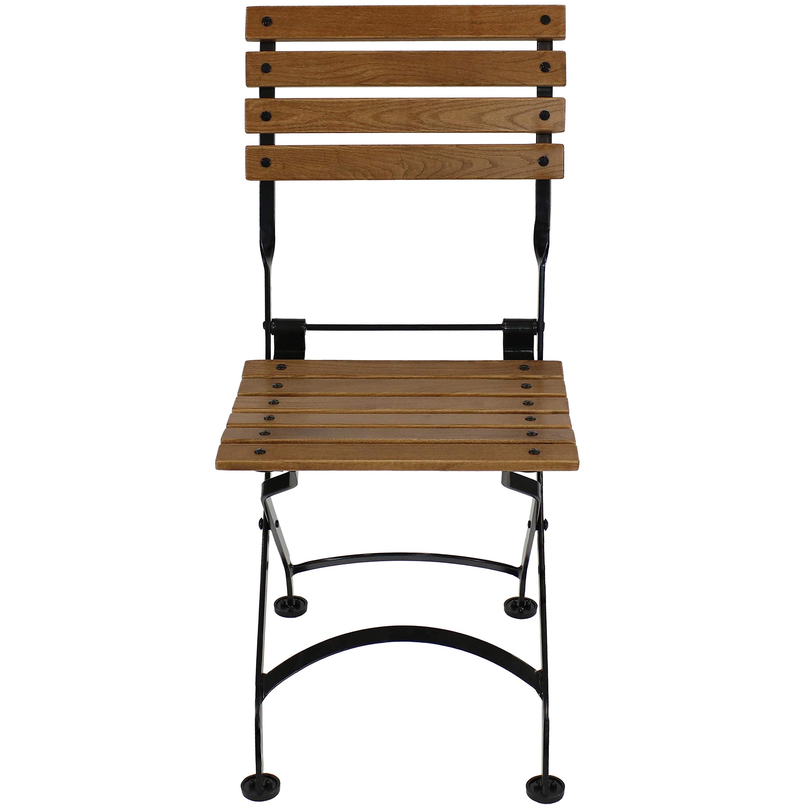 Sunnydaze European Chestnut Wooden Folding Dining Chairs Set of 2 - Sturdy Indoor Outdoor Patio Furniture for Dining Room, Garden, Picnic, and Camping