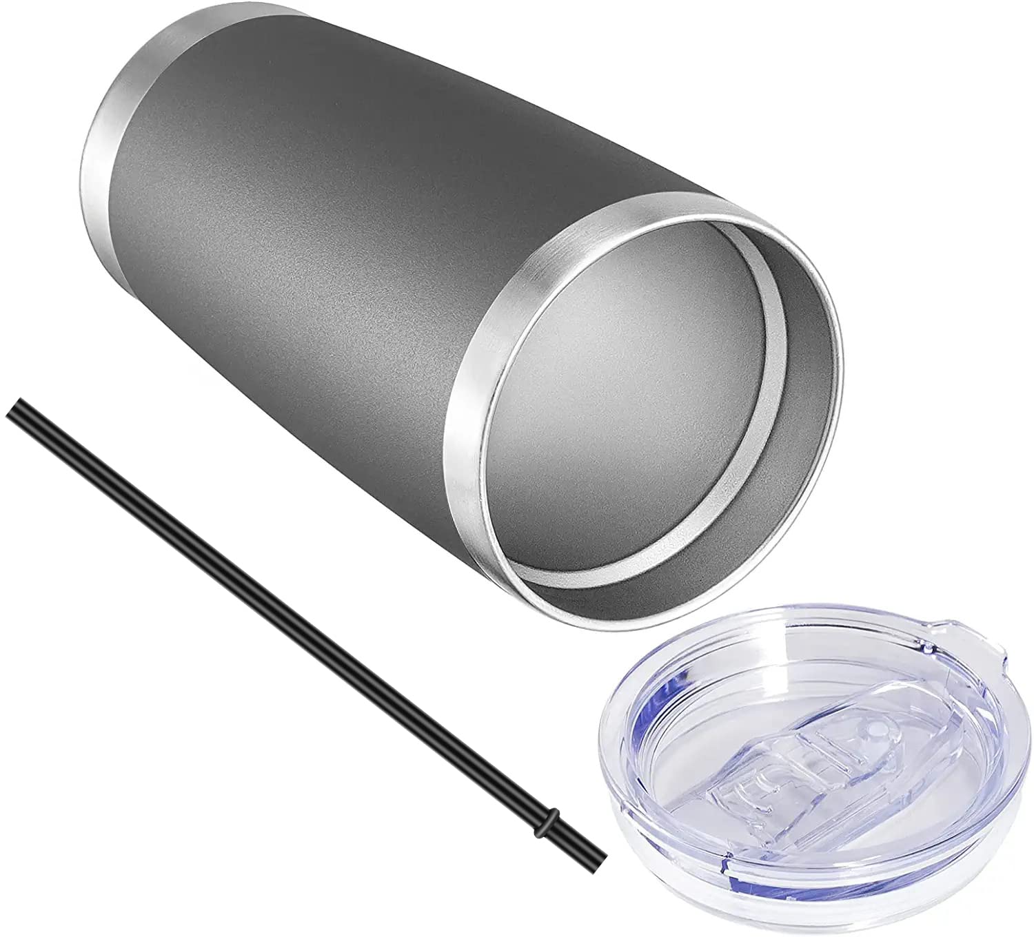 VEGOND 20oz Stainless Steel Tumbler with Lid & Straw - Vacuum Insulated Double Wall Travel Mug, Powder Coated Coffee Cup (Grey, 12 Pack) - Perfect for Office, Gym, Camping & Outdoor Activities