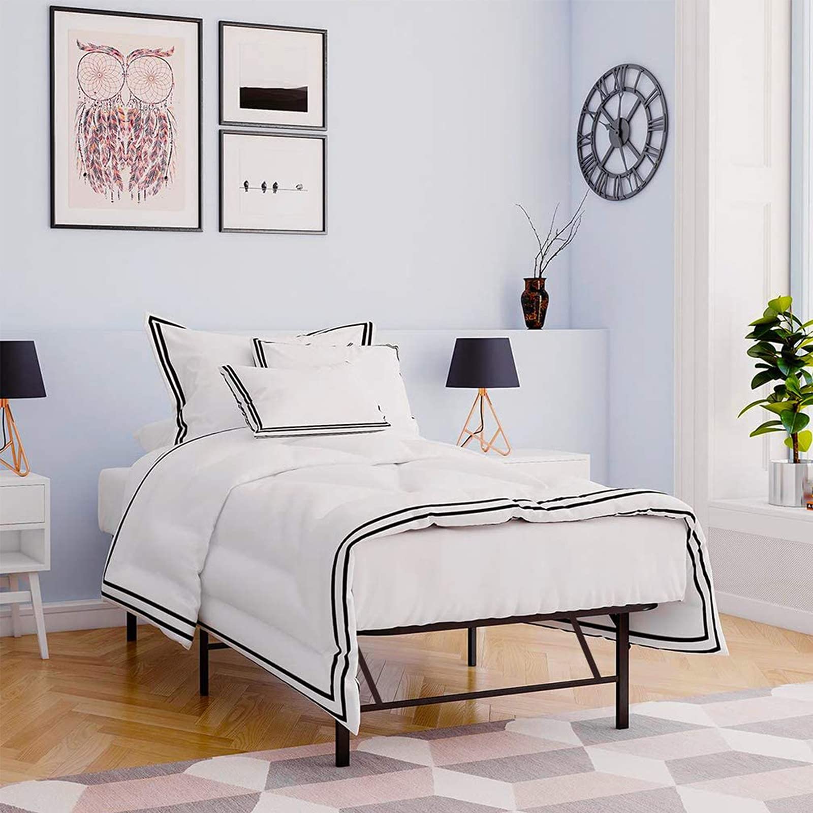 14 Inch Heavy Duty Metal Bed Frame - Twin Size Folding Platform with Steel Slat Support, Under Bed Storage Space, No Box Spring Needed, Noise-Free Design, Non-Slip Mat Included (Black, 75
