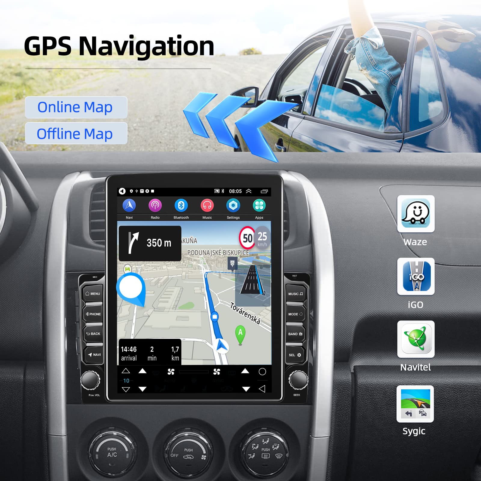 2G+64G Android 13 Vertical Double Din Car Stereo with Wireless/Wired CarPlay & Android Auto - 9.7