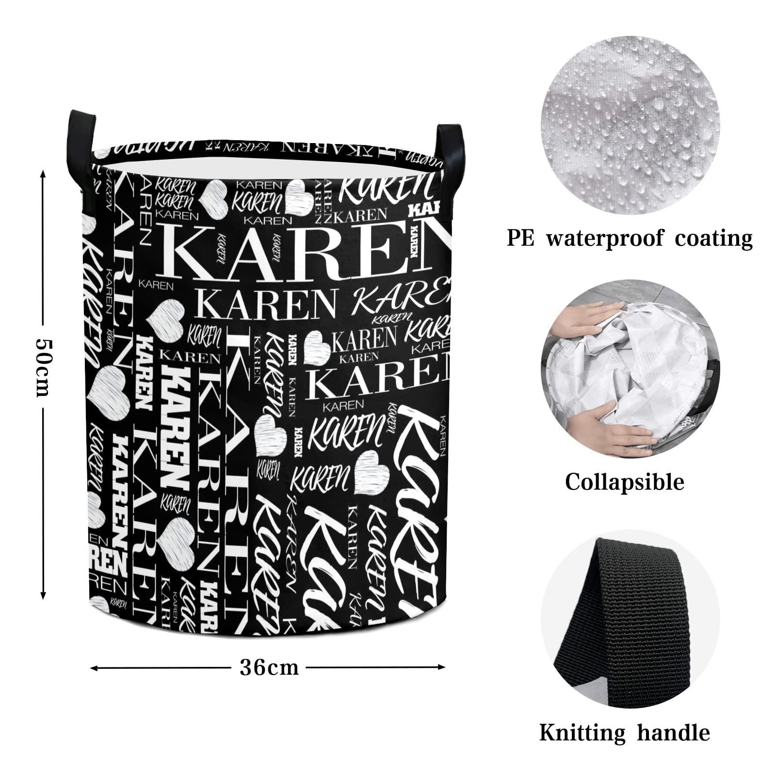 Custom Personalized Laundry Hamper - Collapsible Dirty Clothes Storage Basket with Handle for Bathroom, Bedroom & Living Room - Perfect for Home Organization & Space Saving (Black)