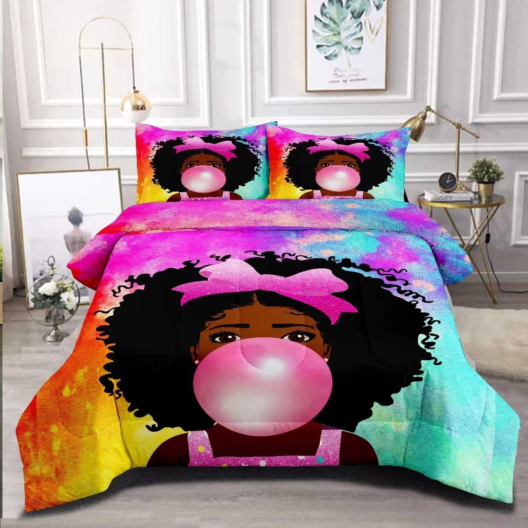 Black Girl Magic Comforter Set Full - Afro Princess Bedding for Girls & Teens, African American Bubble Gum Bed Set, Cozy Teen Bedroom Decor - Perfect for Dorm Rooms, Kids' Bedrooms & Gift Ideas