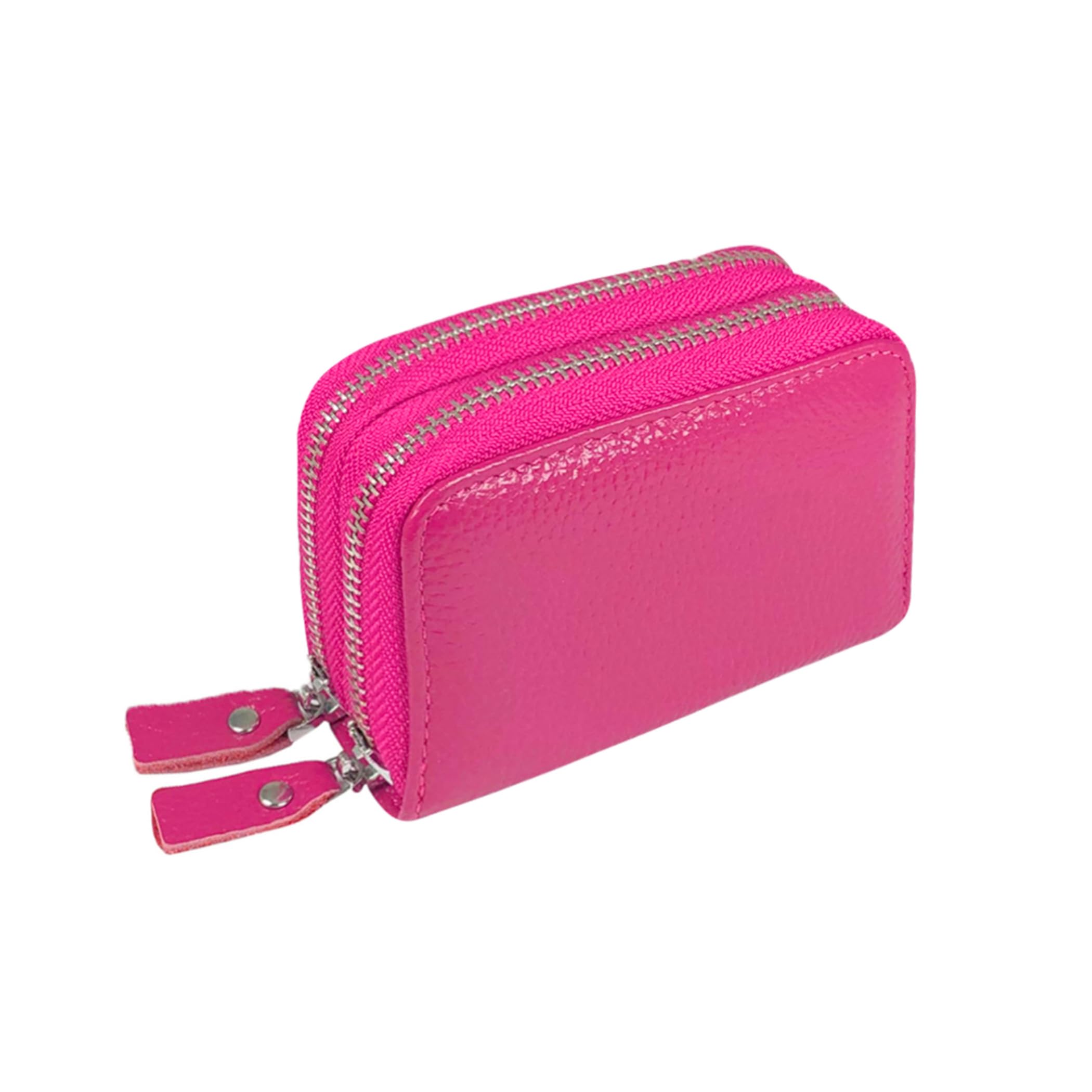 RFID Blocking Leather Credit Card Wallet for Women - Accordion Style Zip Wallet with Multiple Compartments | Perfect for Travel, Shopping & Everyday Use (Rose Red)