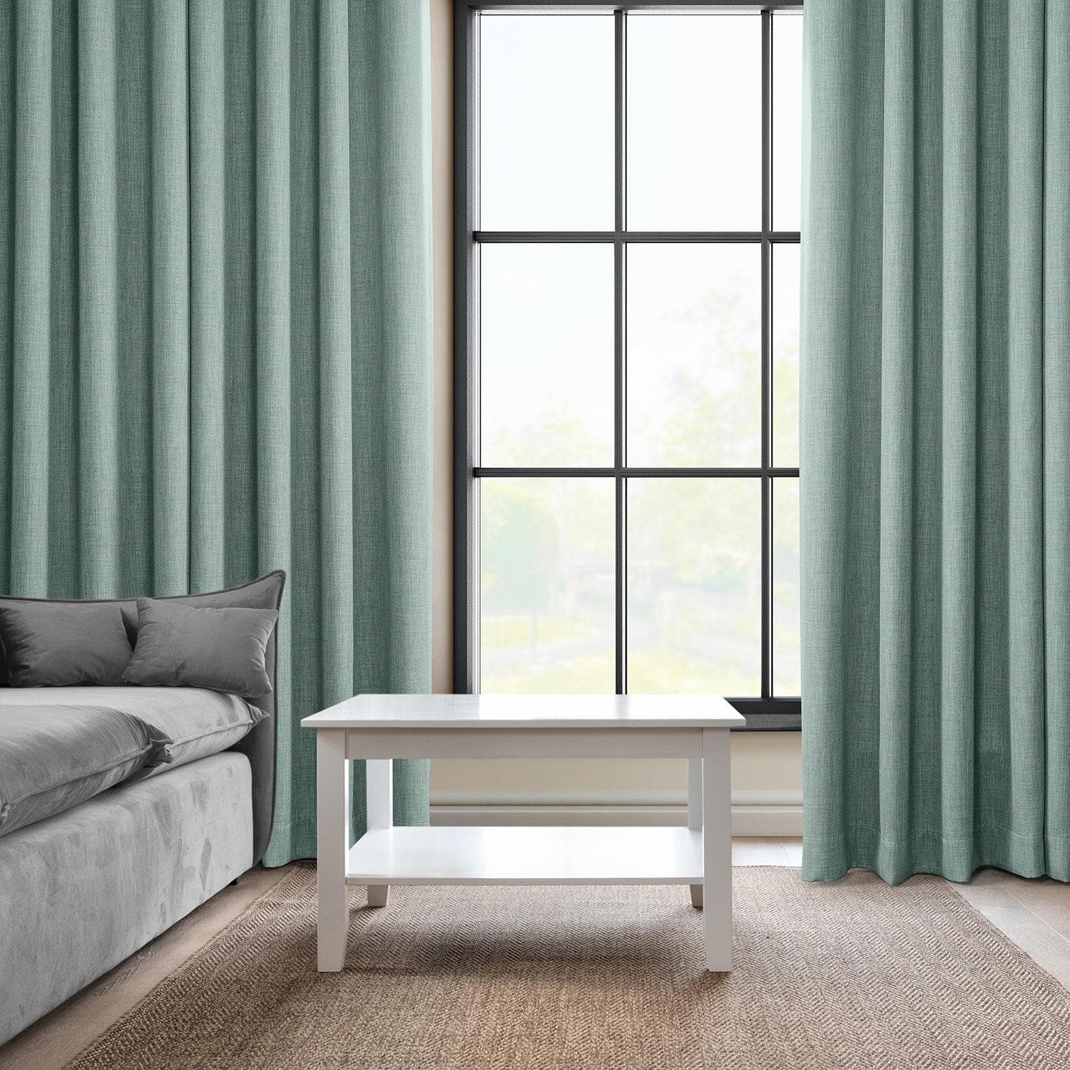 Sea Thistle Grommet Textured Faux Linen Blackout Curtains - Light Blocking Window Treatment for Bedroom, Living Room & Nursery
