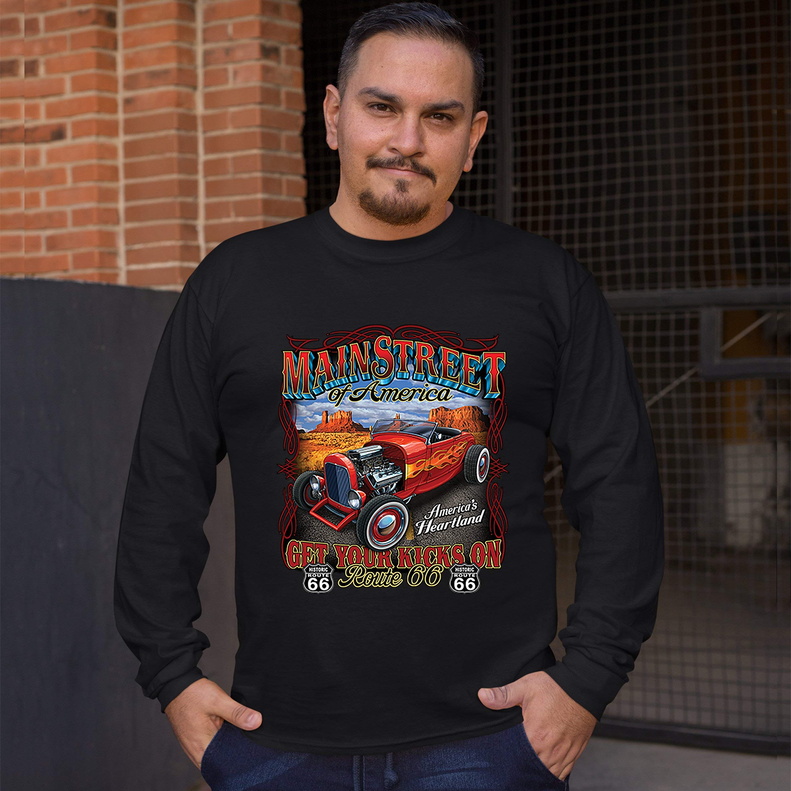 Vintage Route 66 Long Sleeve T-Shirt - Classic American Road Trip & Hot Rod Style - Perfect for Travel Enthusiasts & Retro Fashion Lovers