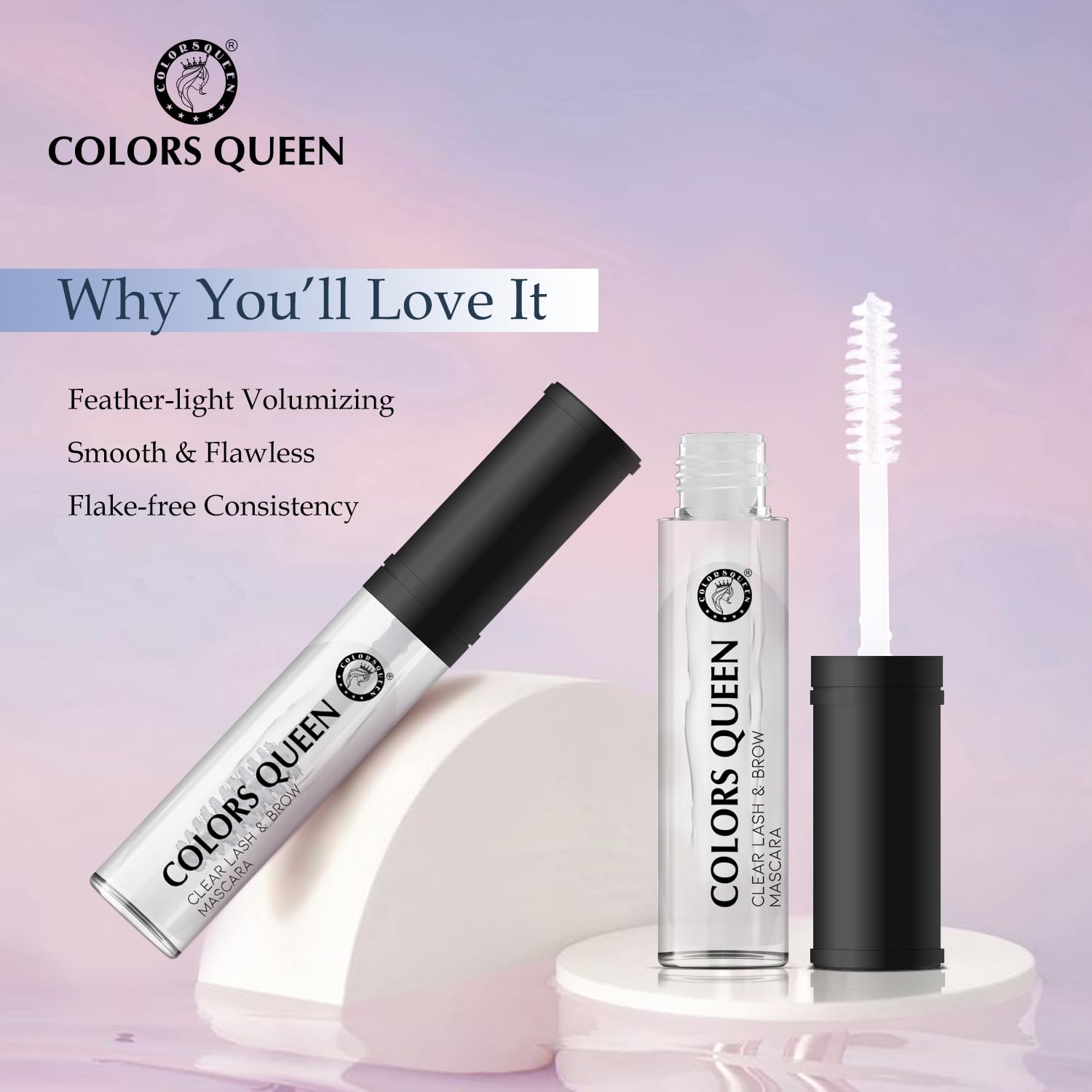 Colors Queen Clear Lash & Brow Mascara 7ml - Waterproof Transparent Mascara for Long Lasting Definition | Natural Eyebrow Gel & Lash Enhancer with Vitamin E | Perfect for Everyday Wear, Special Occasions & No-Makeup Looks