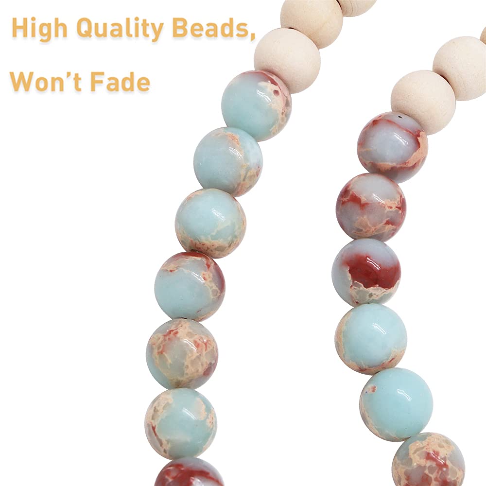 Wooden Beaded Lanyard for ID Badges & Keys - Light Cyan - Office & Event Use