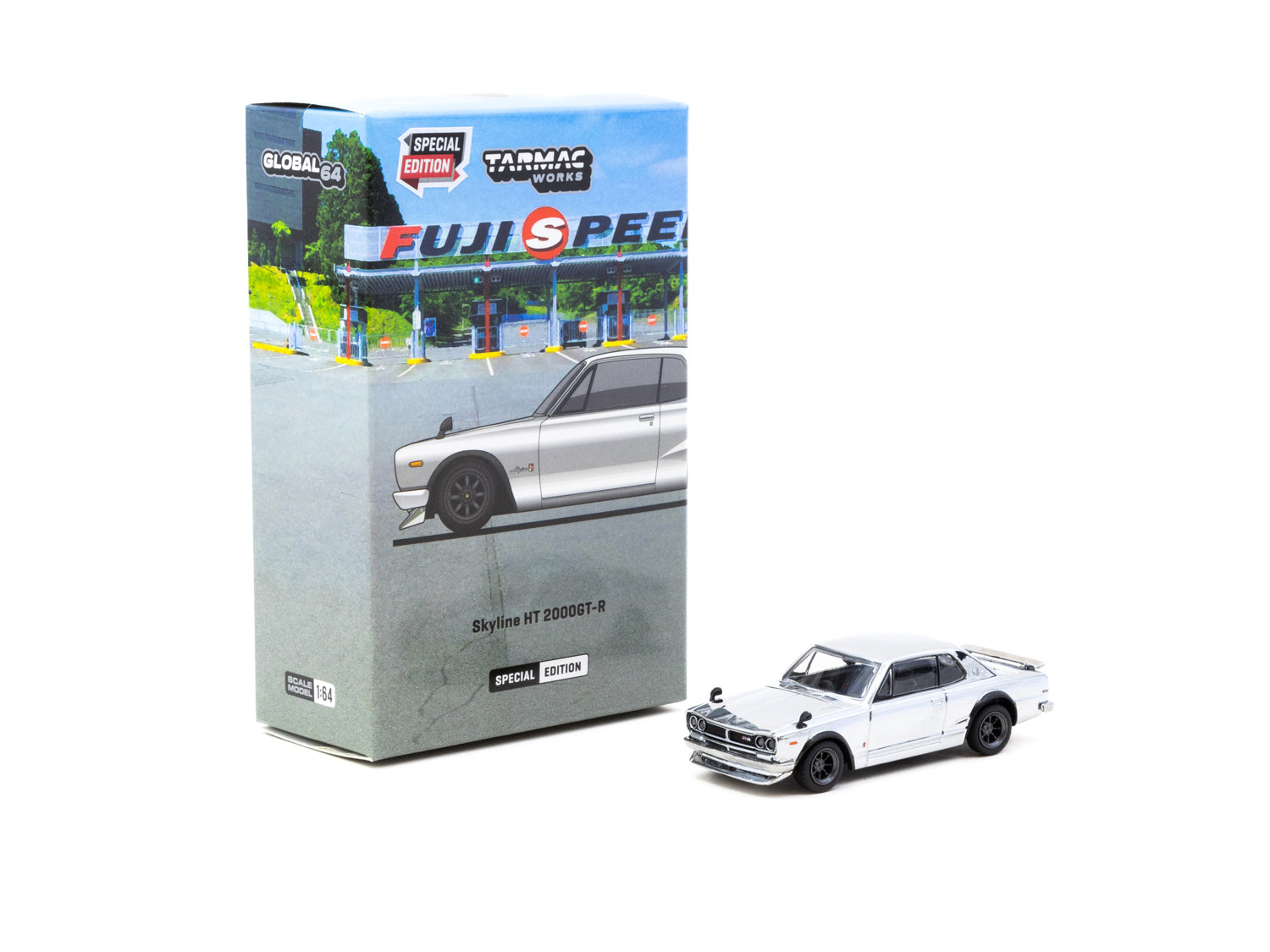 Tarmac Works 1/64 Nissan Skyline HT 2000GT-R Silver Chrome Japan Special Edition Diecast Model Car - Perfect for Collectors & Car Enthusiasts Display