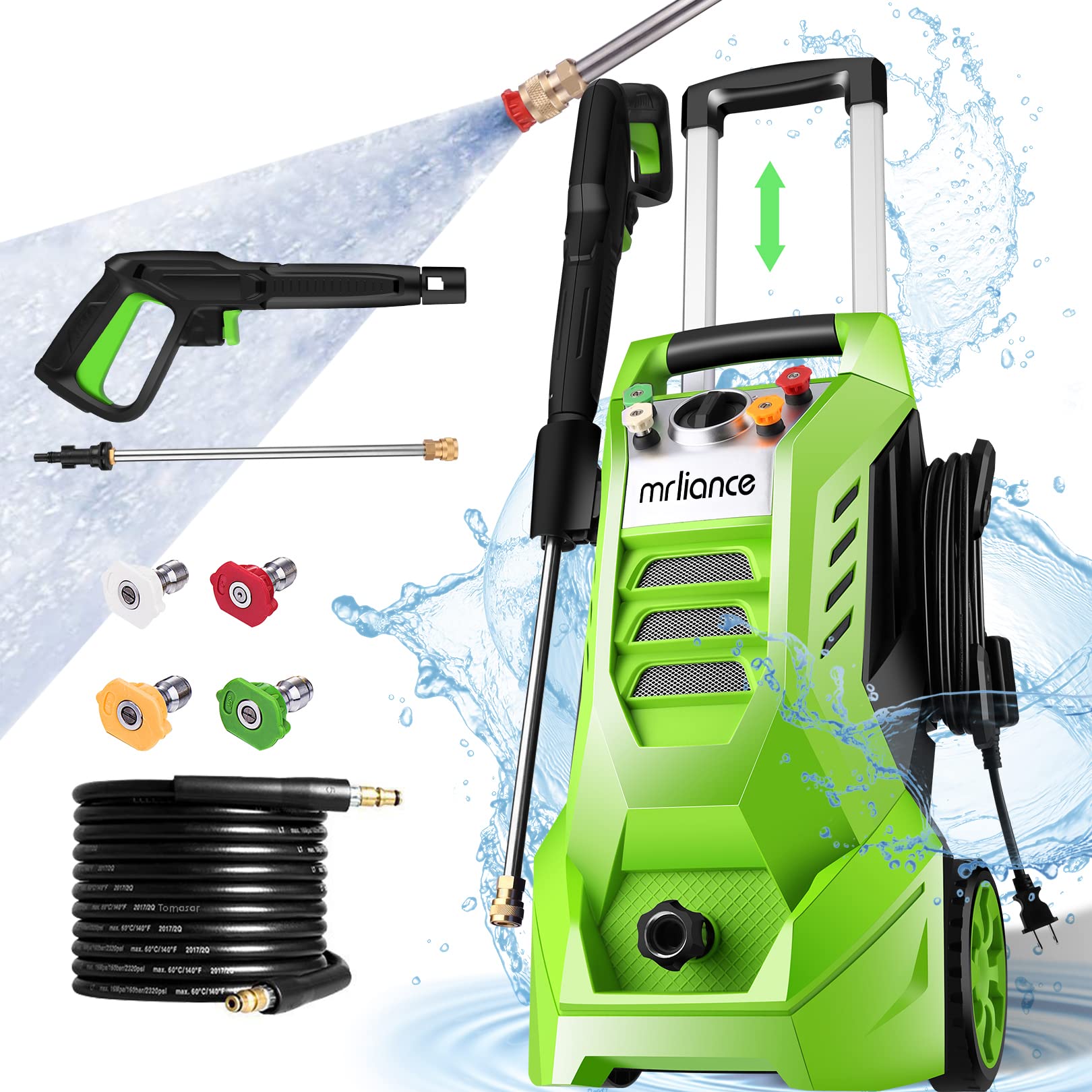 Mrliance 1800W Electric Pressure Washer 1.8GPM High Power Washer with 4 Nozzles & Hose Reel - Perfect for Patio, Garden, Yard, Driveway, Deck, and Car Washing