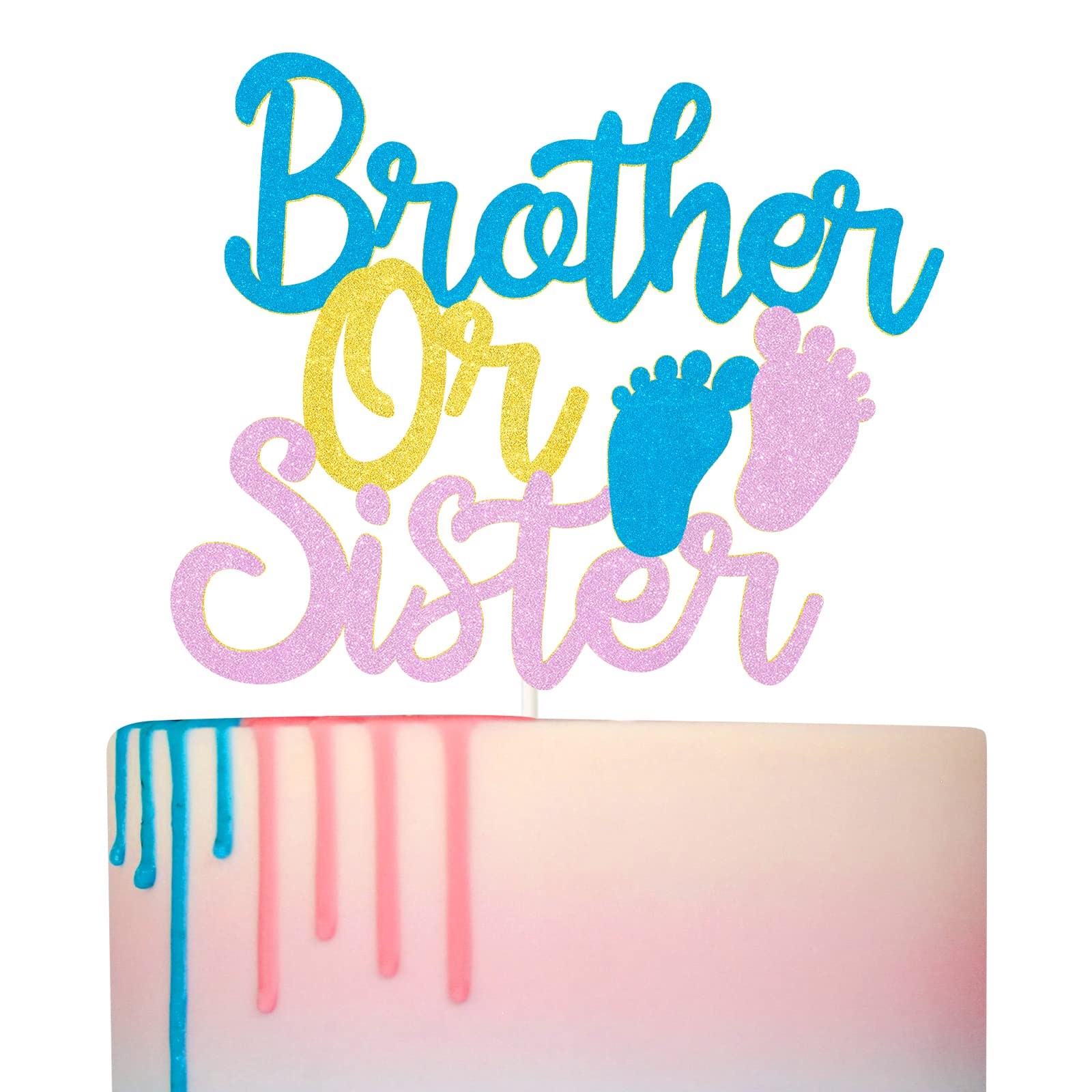 Brother or Sister Cake Topper - Gender Reveal Cake Decorations for Baby Shower Parties | Boy or Girl Sign for Gender Reveal Cakes & Baby Shower Decorations - Perfect for Gender Announcement Parties & Newborn Celebrations