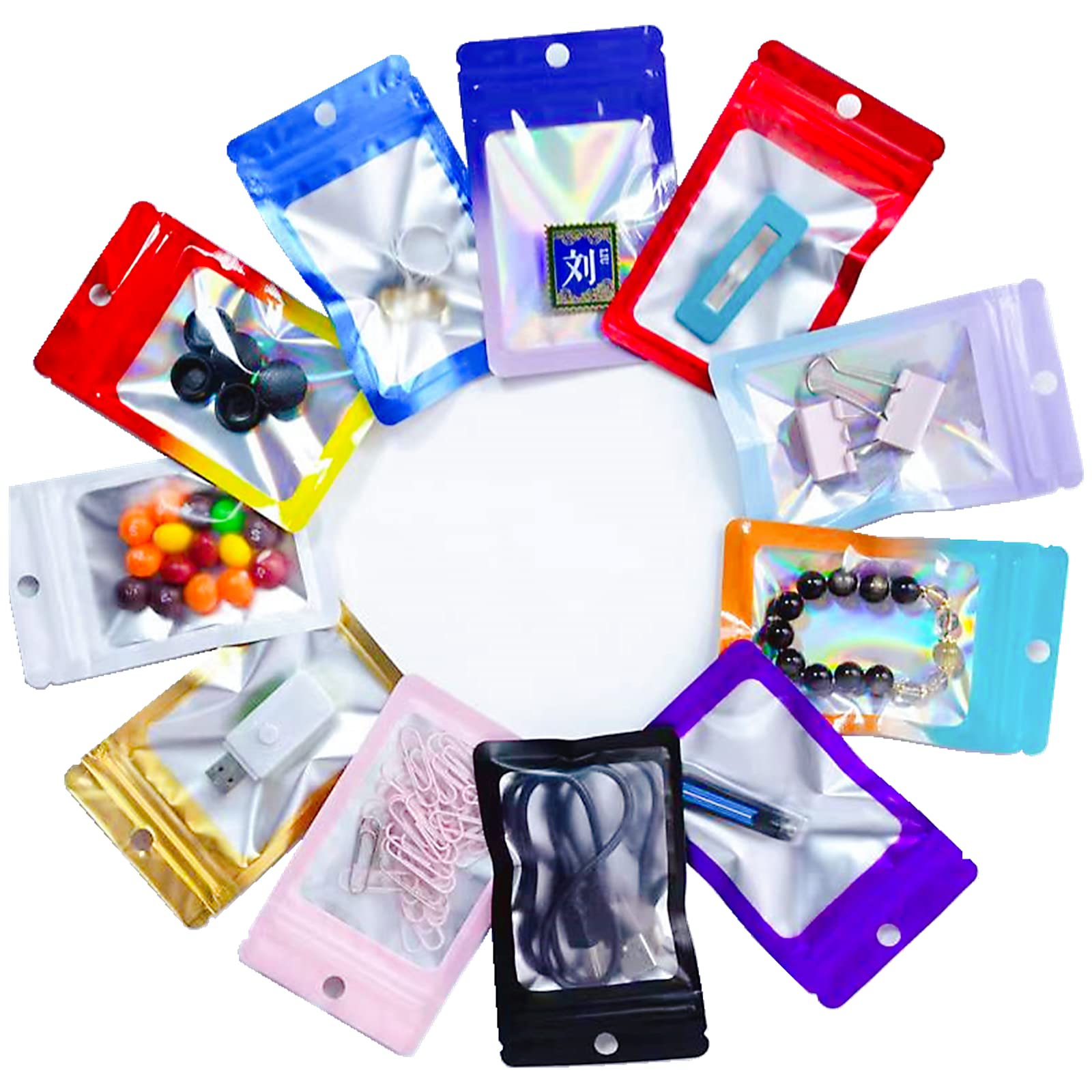 100 Pack Resealable Mylar Bags with Zipper - Small Foil Ziplock Pouches for Business Cards, Eyelashes, Jewelry & Samples Storage | Perfect for Small Business, Craft Supplies & Travel Organization
