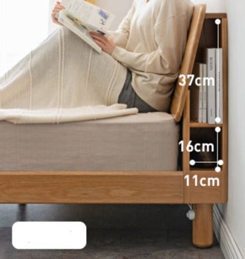 Solid Oak Wood Platform Bed with Bookshelf Headboard - Modern Bedroom Furniture for Small Spaces & Cozy Reading Nook