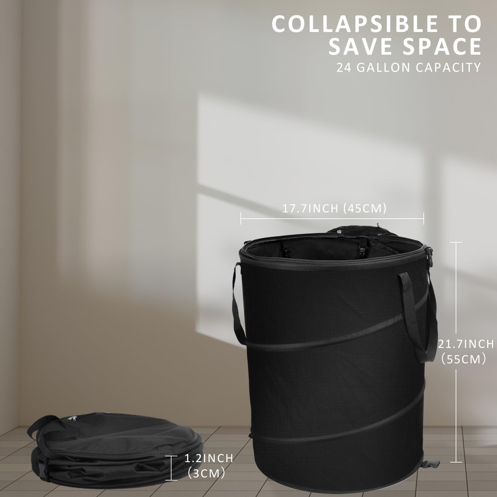 24 Gallon Collapsible Trash Can with Lid & Gloves - Large Capacity Reusable Outdoor Garbage Bag for Camping, Yard, Lawn & Garden - Perfect for Picnics, BBQs, Leaf Cleanup & RV Trips (Black)