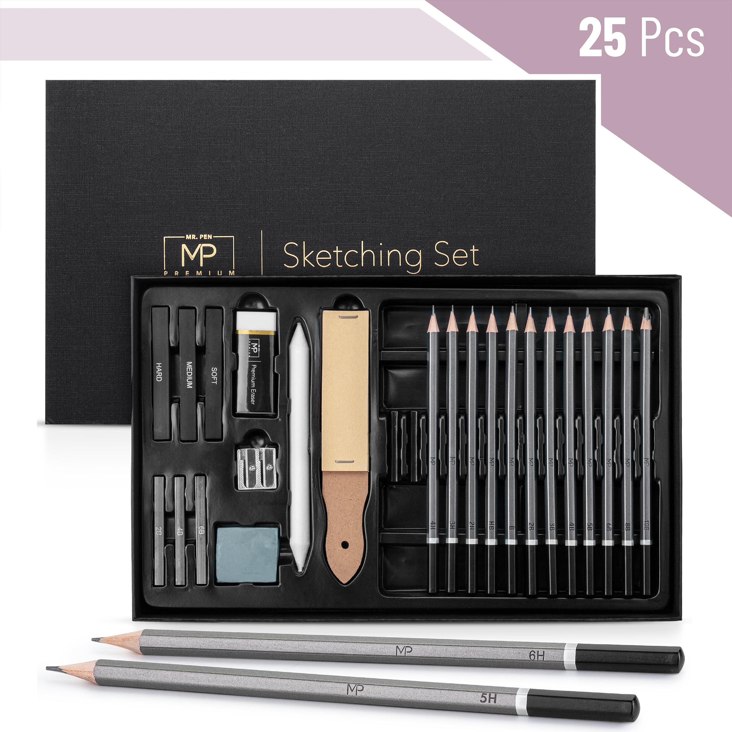 Mr. Pen 25-Piece Sketching Pencils Set - Professional Graphite Drawing Pencils for Artists, Sketching & Shading | Perfect for Beginners, Art Students & Professional Illustrators | Ideal for Portraits, Landscapes & Technical Drawings