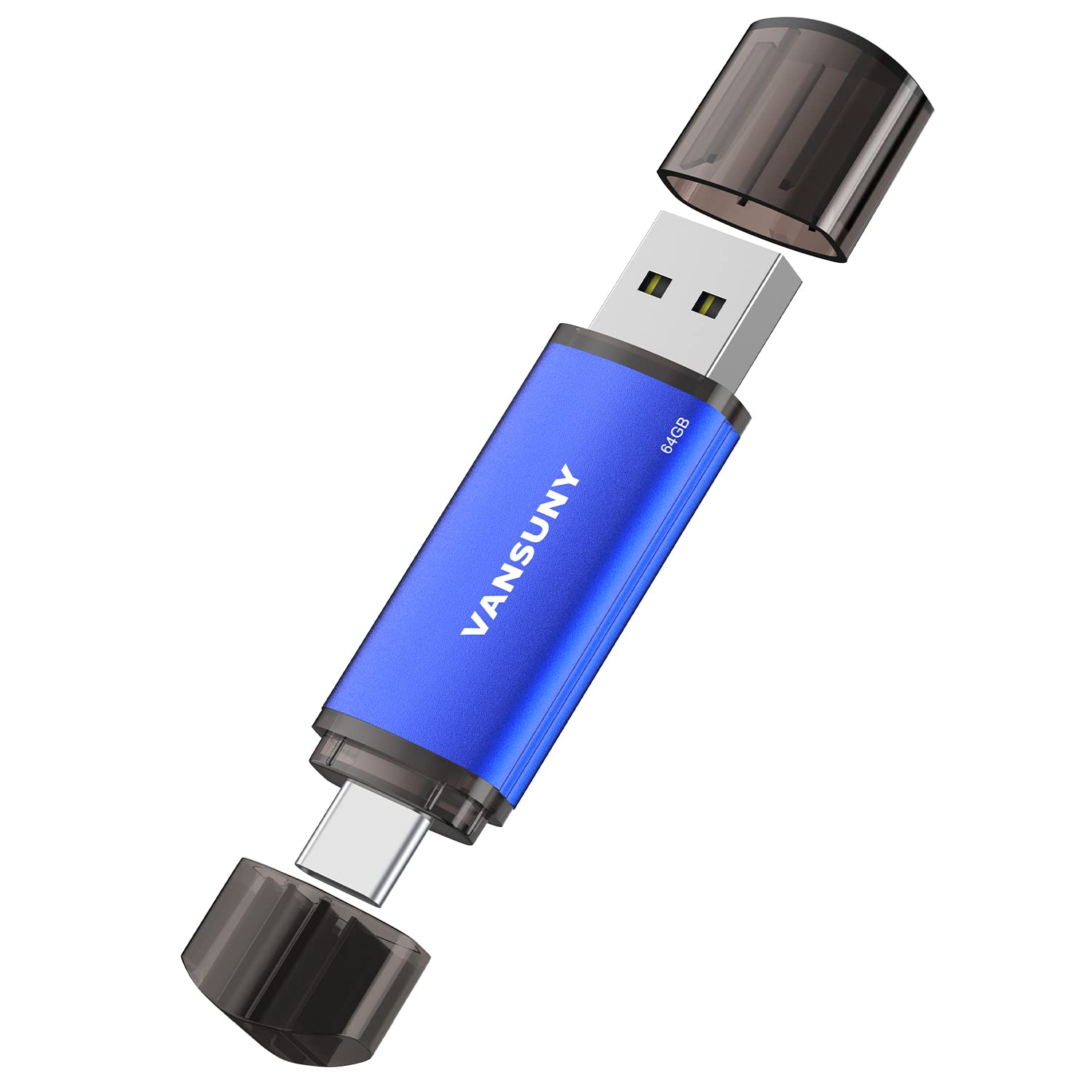Vansuny 64GB USB 3.1 Type-C Flash Drive 2-in-1 Dual USB A + USB C OTG Thumb Drive - High Speed Memory Stick for Android, iPhone, iPad, MacBook, PC, Laptop - Portable Storage for Photos, Videos, Files (Blue) - Perfect for Travel, Office & School Data Transfer