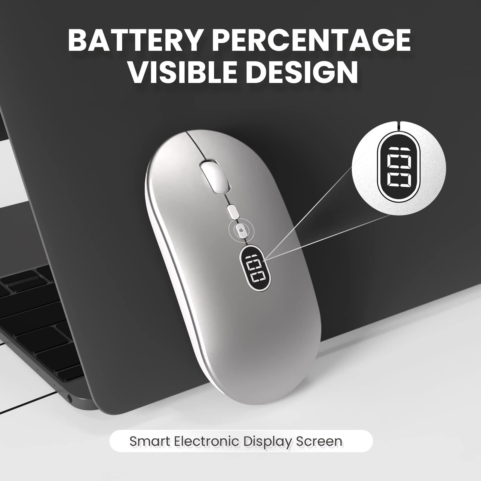 Wireless Computer Mouse - 2.4G Ultra Slim USB Silent Click Laptop Mouse with Battery Indicator, 1600 DPI for Windows Mac PC Office | Portable for Travel, Home & Work Use