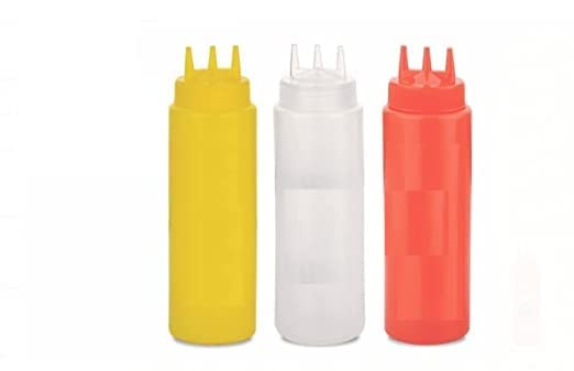 Refillable 500ml Sauce Dispenser Bottle - 3 Pack for Oil, Ketchup & Condiments (White/Red/Yellow) | Perfect for Kitchen, Restaurant & Food Service Use
