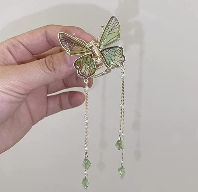 Elegant Metal Butterfly Hair Clip with Crystal Tassel - Wedding & Party Hair Accessories for Women (1 Piece) - Perfect for Bridal, Prom, and Special Occasions