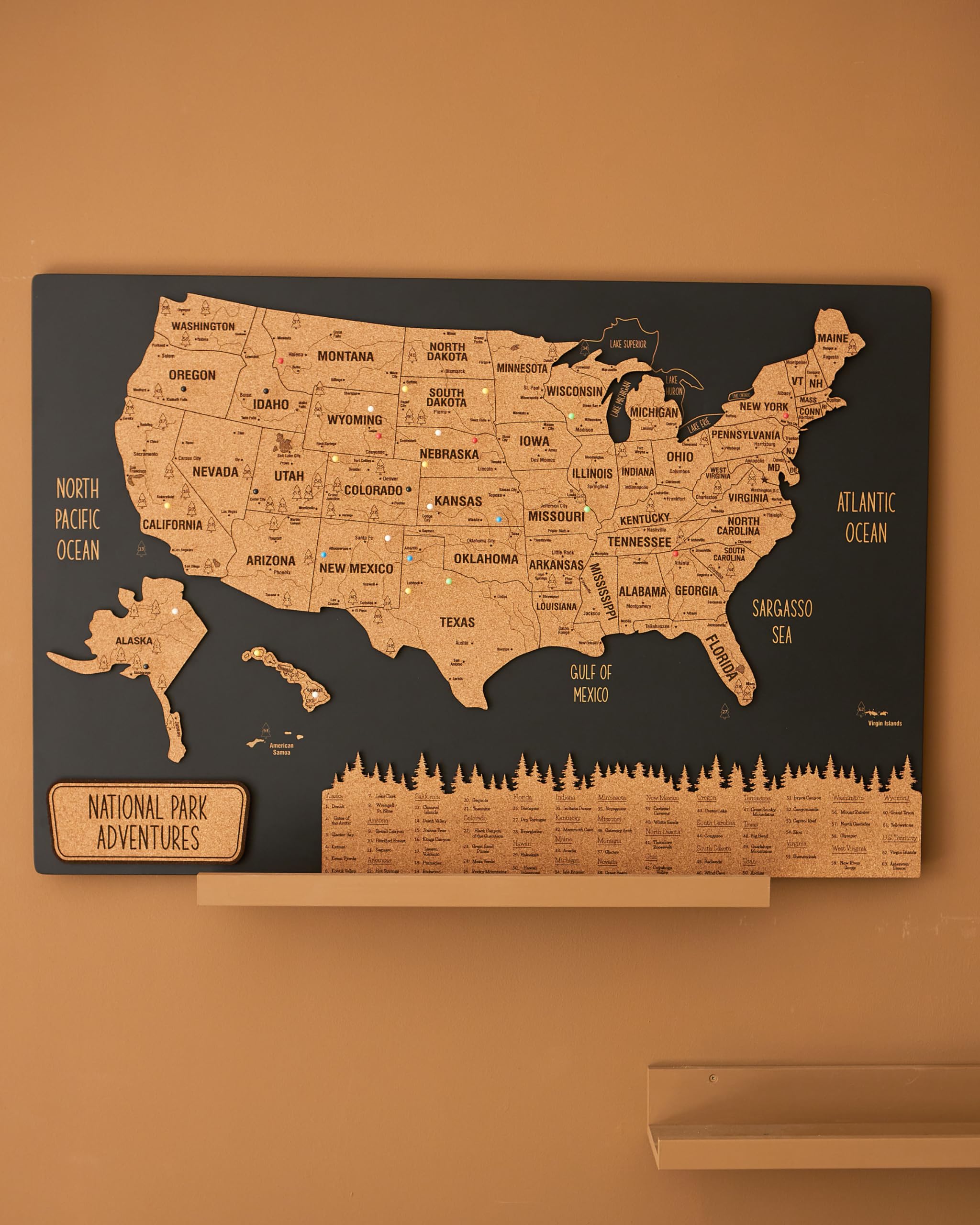USA National Park Map - Full Set Color 6 - Personalized Large Wood Wall Art with Geolocation Pins - Perfect for Home, Kitchen, or Office Decor - XL Size 35