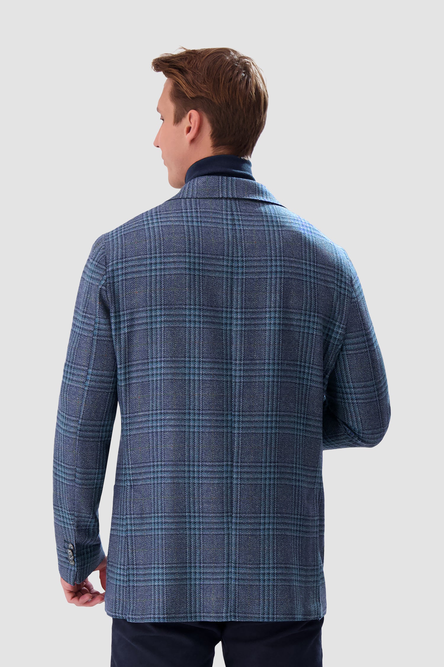 Barba Napoli Blue Checkered Long 2B Blazer for Men - Premium Wool Business Suit Jacket | Perfect for Office Wear, Formal Events & Wedding Attire