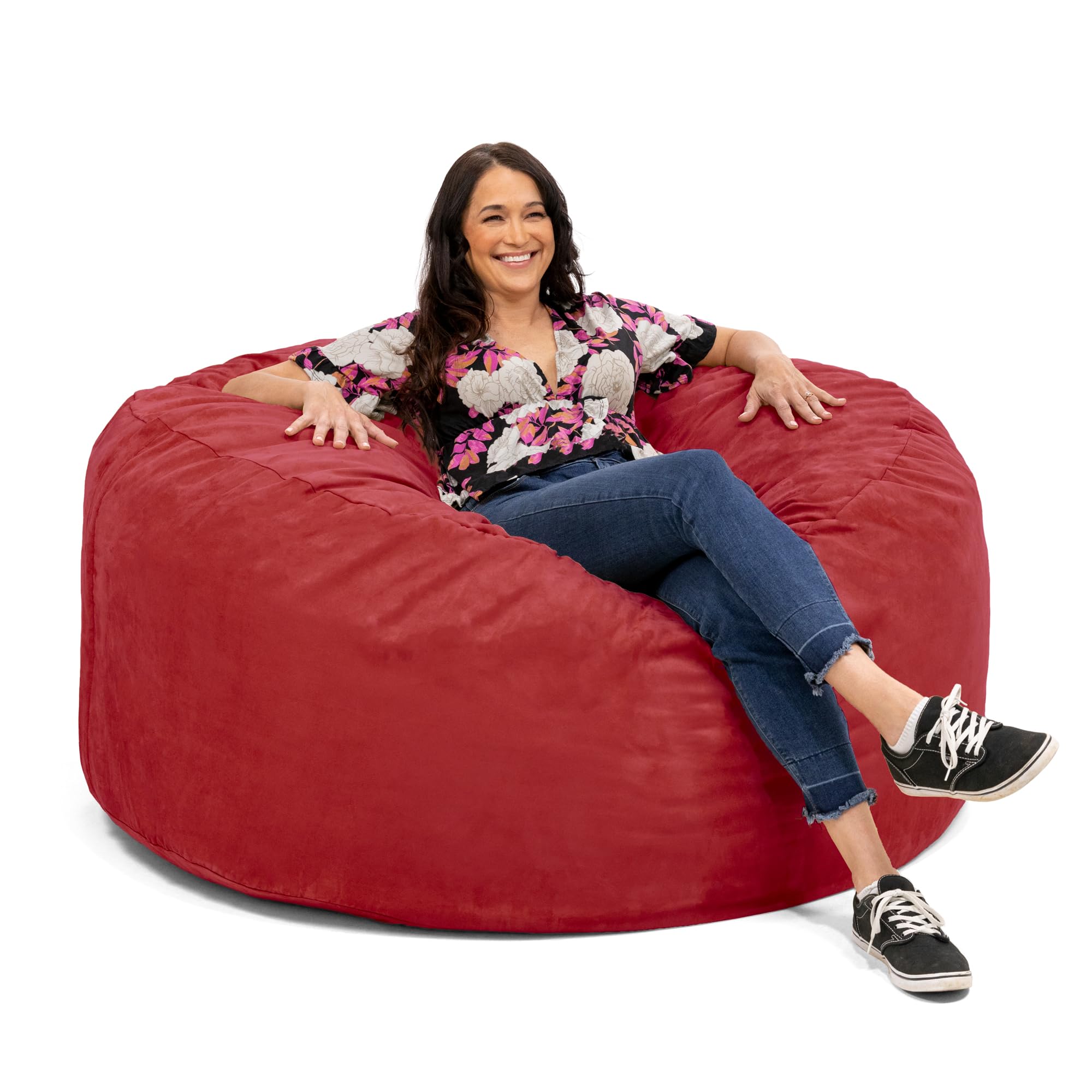 Jaxx 5 Foot Super Soft Saxx Big Bean Bag Chair for Adults - Cinnabar Red Oversized Lounger | Perfect for Living Room, Game Room, Dorm & Relaxation