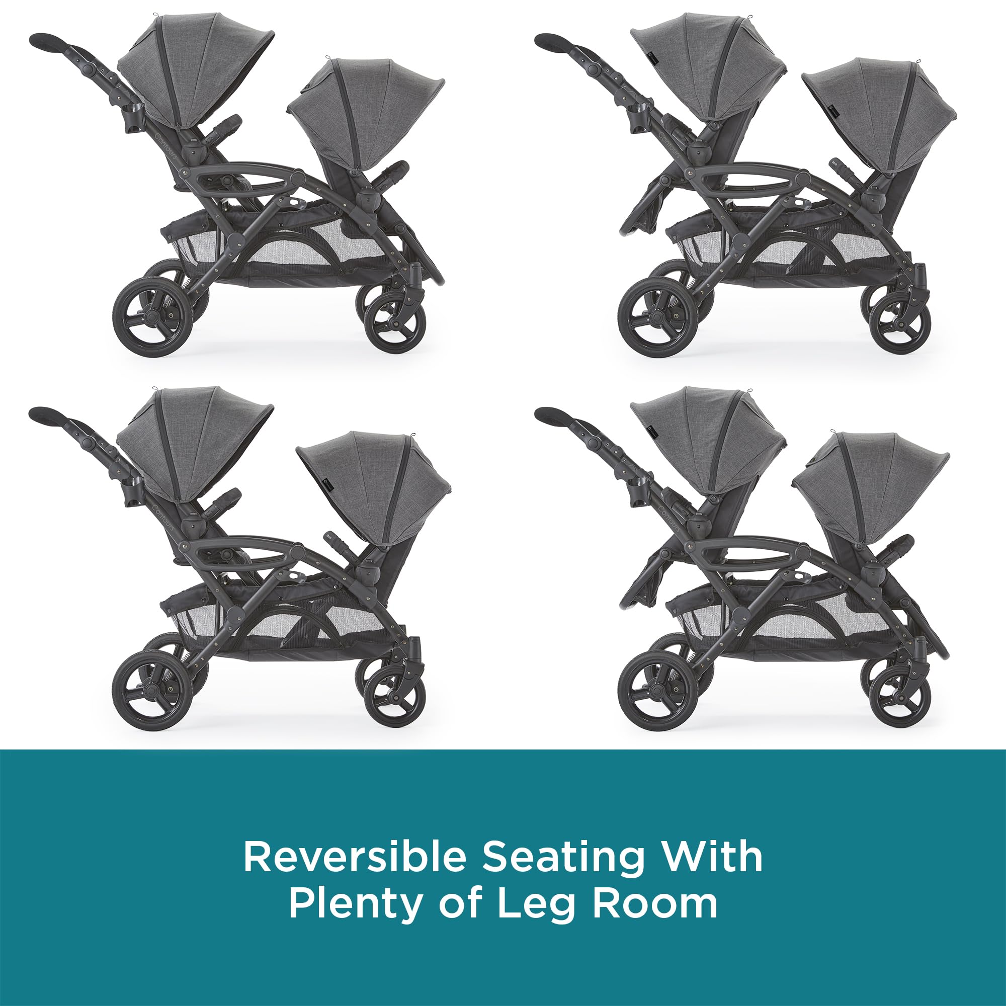 Contours Options Elite V2 Convertible Tandem Double Stroller for Baby & Toddler - Reversible Seats, Car Seat Compatible, Easy Fold - Perfect for Twins, Shopping & Travel - Gray