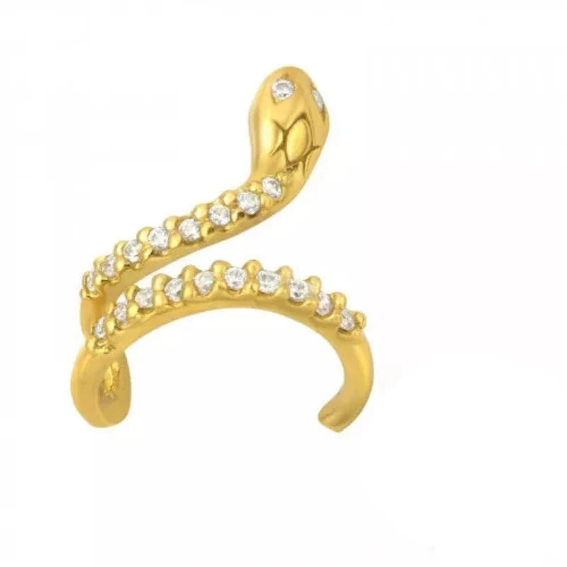 Elegant Gold Snake Ear Cuff with Sparkling Cubic Zirconia - Perfect for Parties, Weddings & Night Out Jewelry