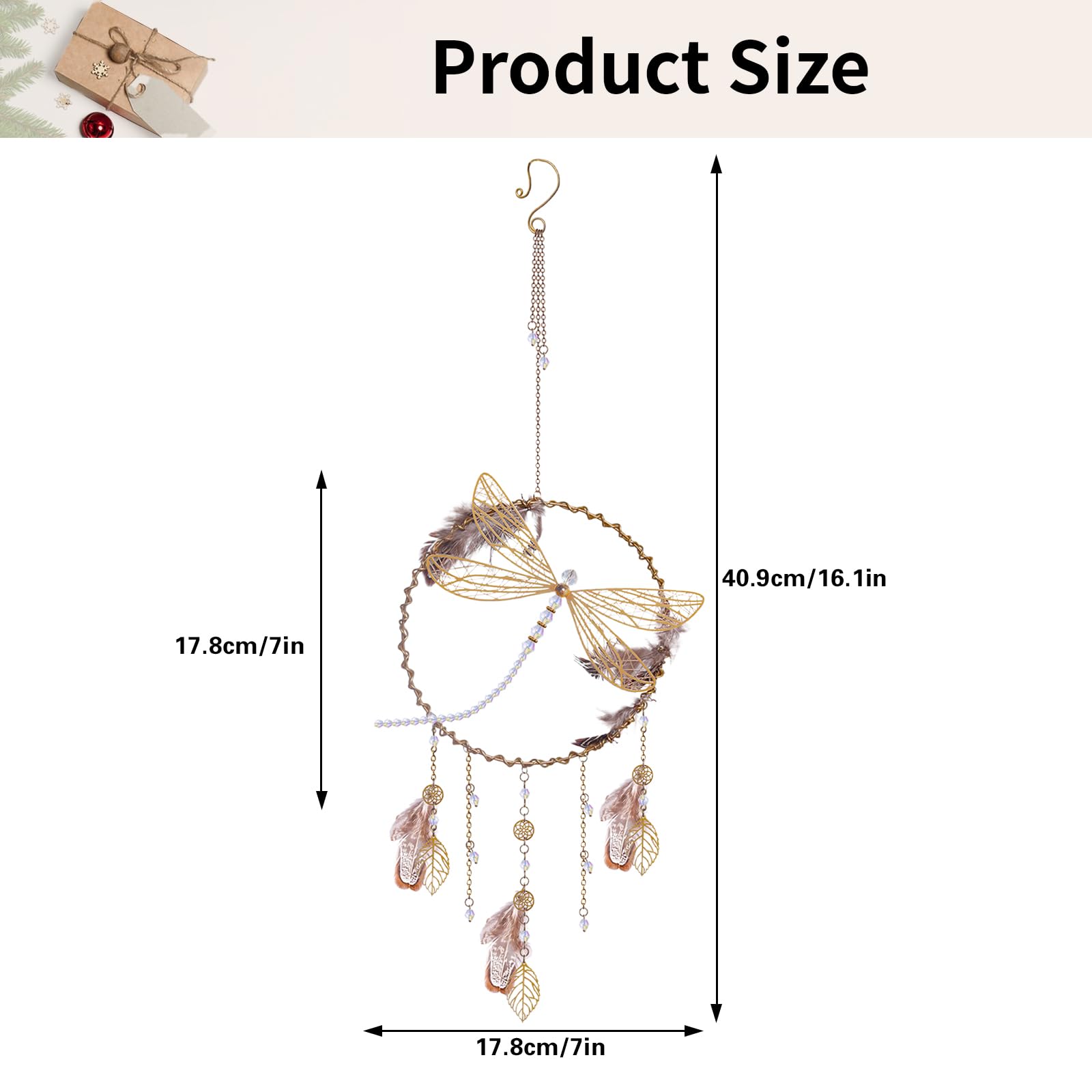 WEISIPU Dragonfly Hanging Ornament - Rainbow Maker Crystal Suncatcher for Home, Garden, Window, Christmas Tree Decor - Feather Wind Chime for Outdoor & Indoor Decoration