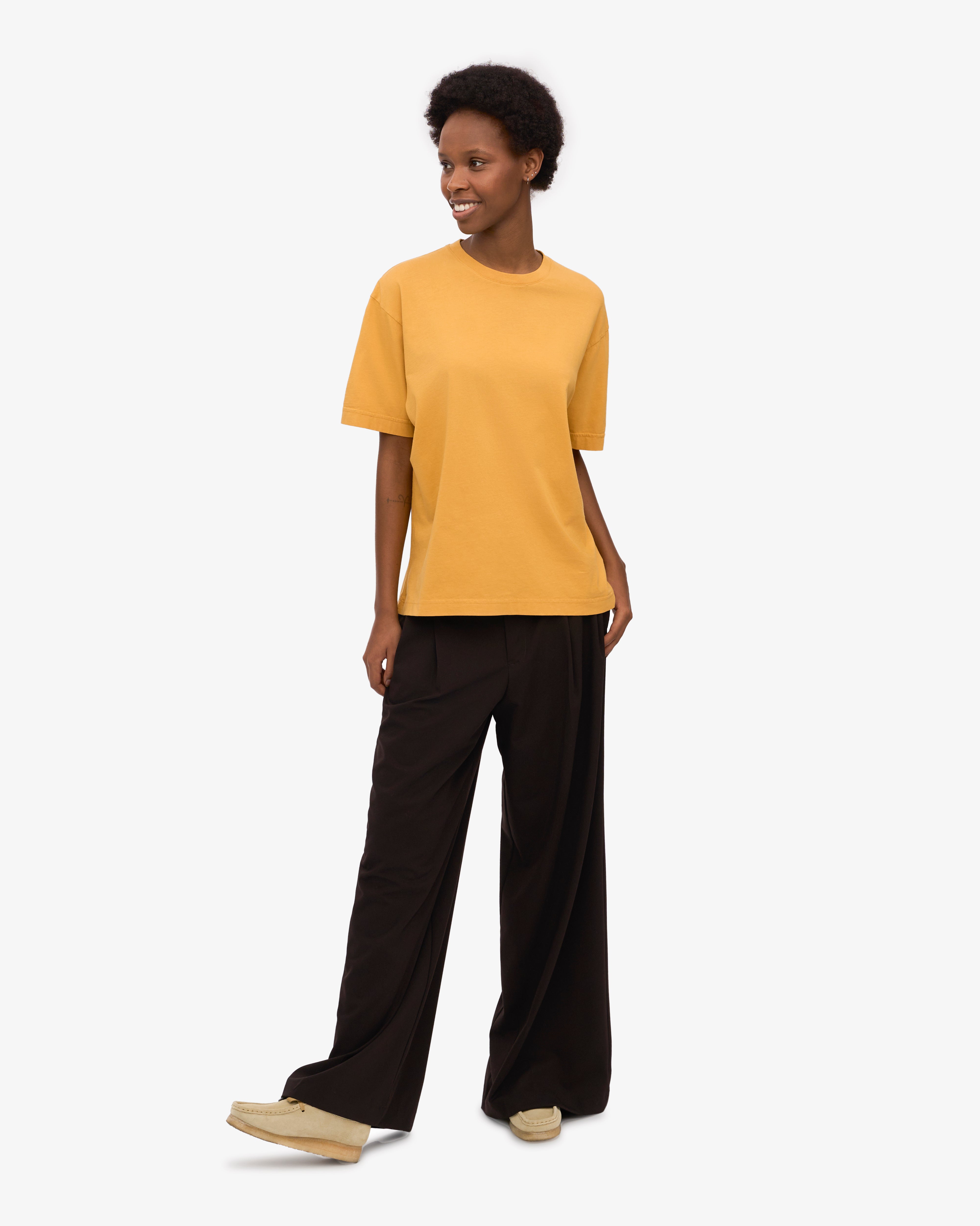 Oversized Organic Cotton T-Shirt for Women - Soft & Comfortable Burned Yellow Tee - Perfect for Casual Wear, Loungewear & Street Style
