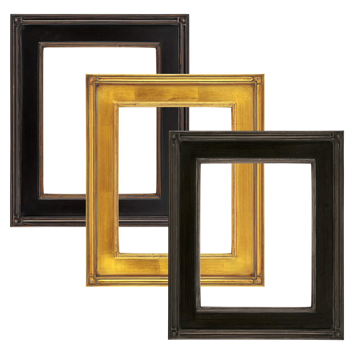 Creative Mark Plein Air Museum Collection De Stijl Open Back Art Frame - 16x20 Inch, 6 Pack Black & Gold - Hand-Leafed Wood Composition, Museum-Quality Closed-Corner Frames for Wall Art (No Glass/Backing Included) - Perfect for Home Decor, Gallery Displays & Artist Studios