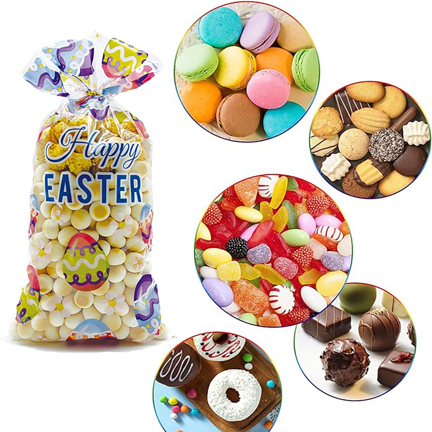 ONFAON Easter Cellophane Treat Bags - 180pcs with 200pcs Twist Ties for Snacks, Cookies, Candy Packaging - Perfect for Easter Party Favors, Holiday Gift Wrapping & Classroom Treats