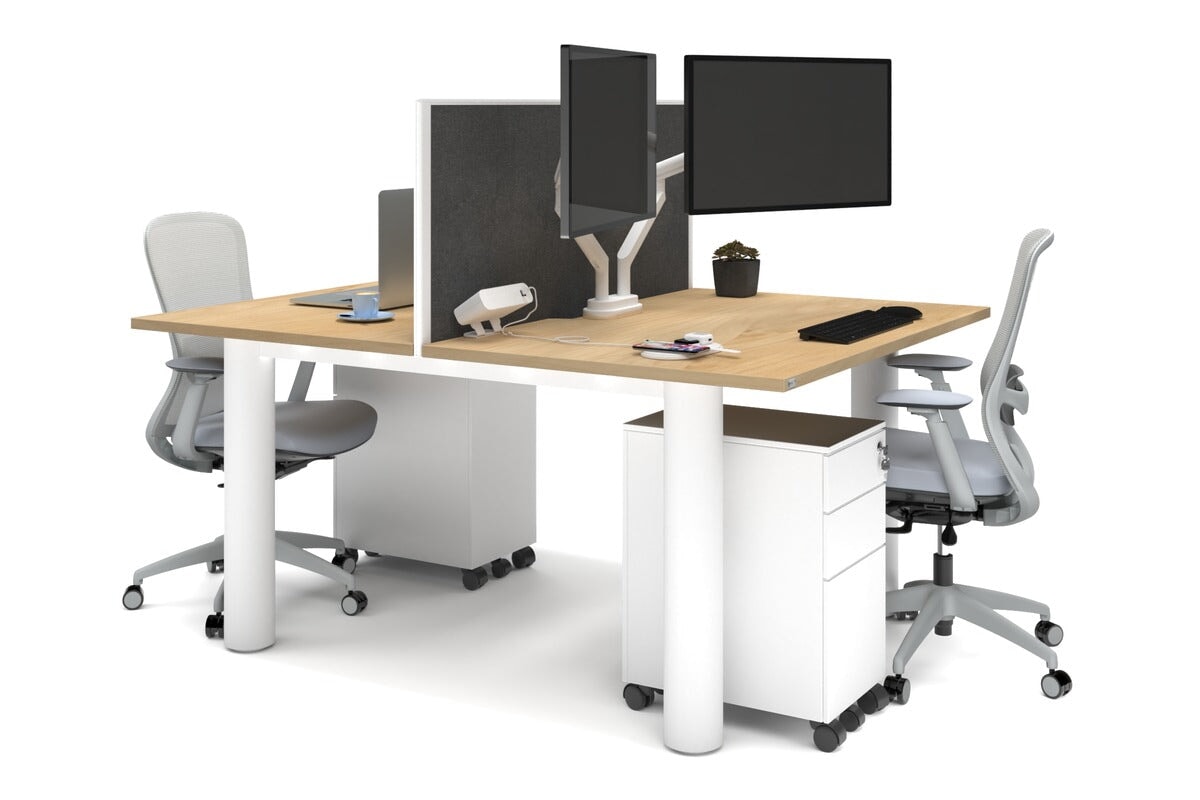 Quadro Cylinder Leg 2-Person Office Workstation Desk [1200L x 800W with Cable Management] - Perfect for Collaborative Workspaces & Modern Home Offices