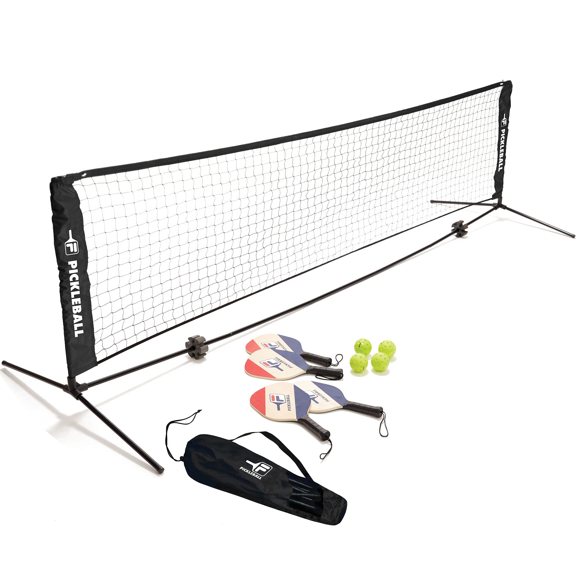 FILA Pickleball Set - 4 Paddles, 4 Balls & Net for Outdoor Play