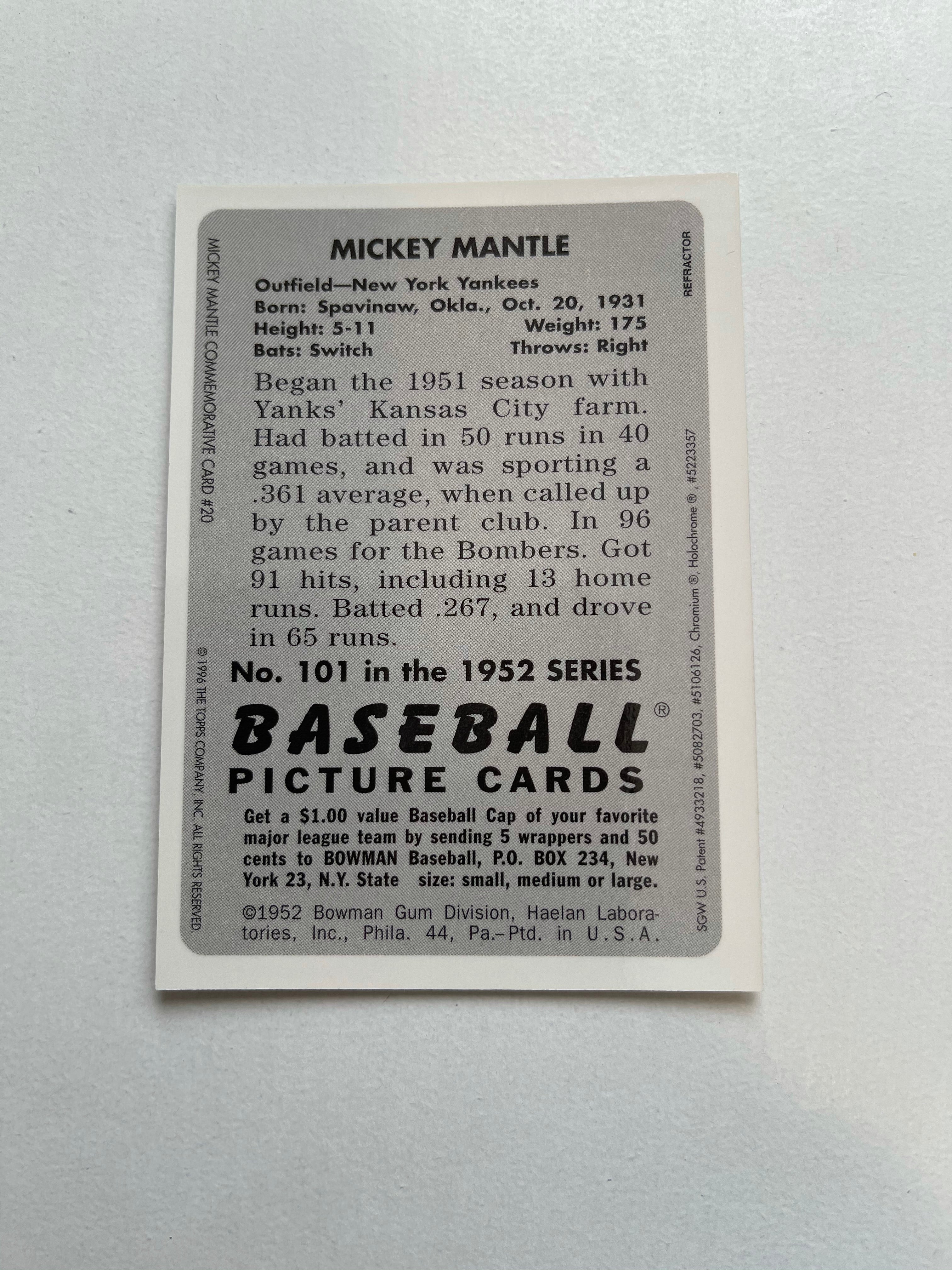 1996 Topps Mickey Mantle Refractor Foil Insert Baseball Card - Rare Collectible for Sports Memorabilia & Trading Card Enthusiasts