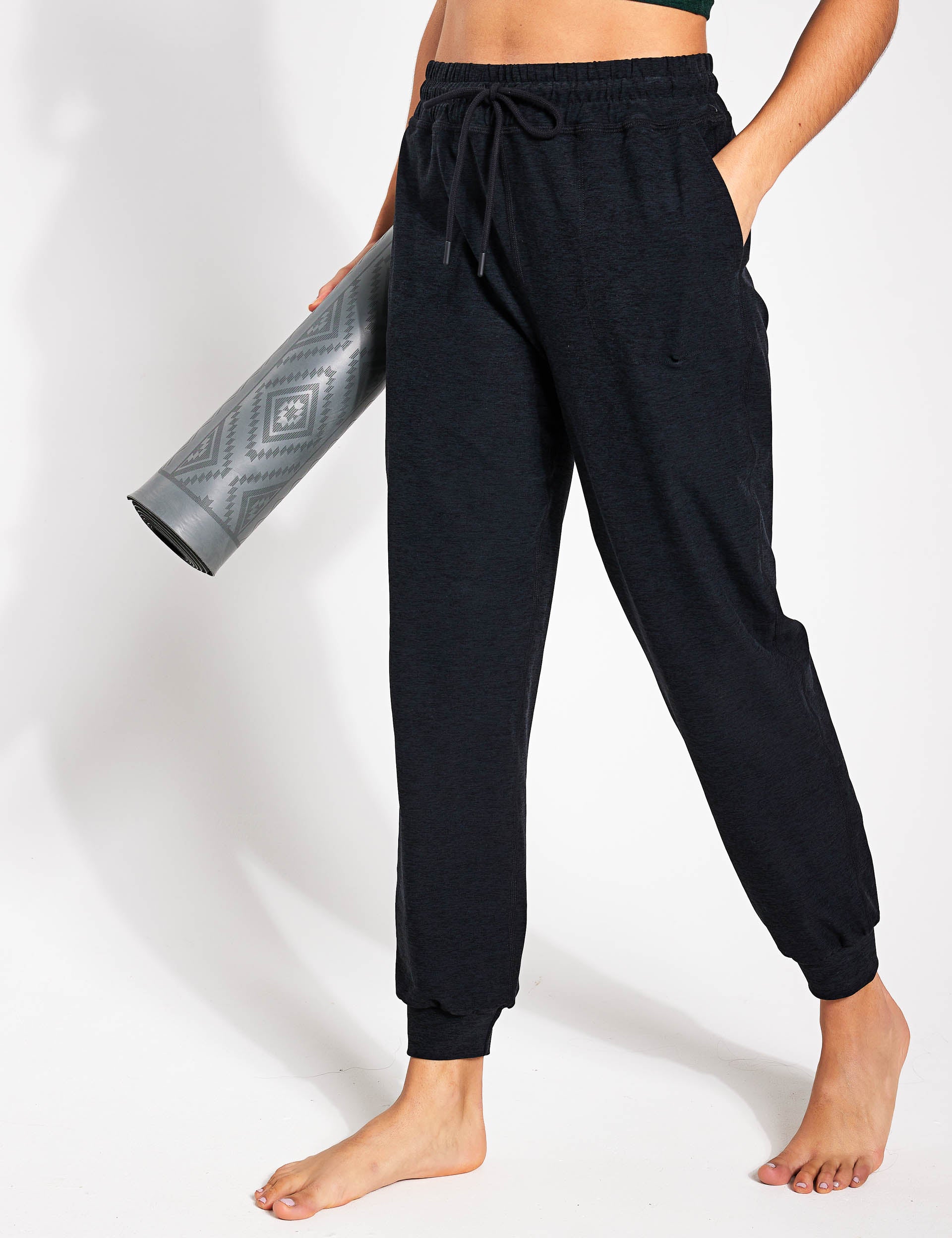 Spacedye Commuter Midi Jogger Pants for Women - Darkest Night Color | Stretchy Comfortable Travel & Lounge Joggers | Perfect for Yoga, Running Errands and Casual Wear