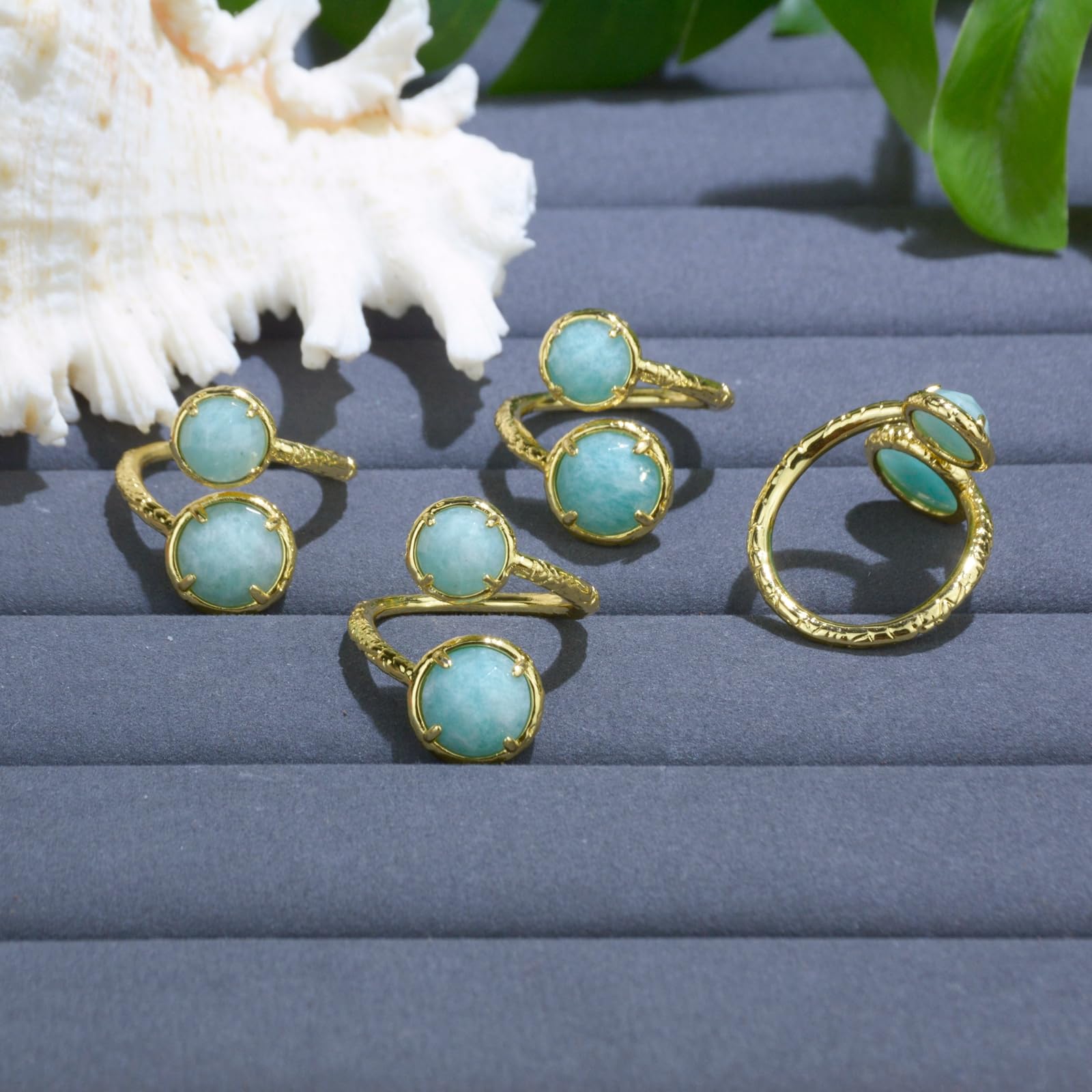 Amazonite Ring for Women - Adjustable Handmade Toi Et Moi Double Stone Ring | Natural Amazonite Jewelry Gift for Her | Perfect for Weddings, Anniversaries & Special Occasions