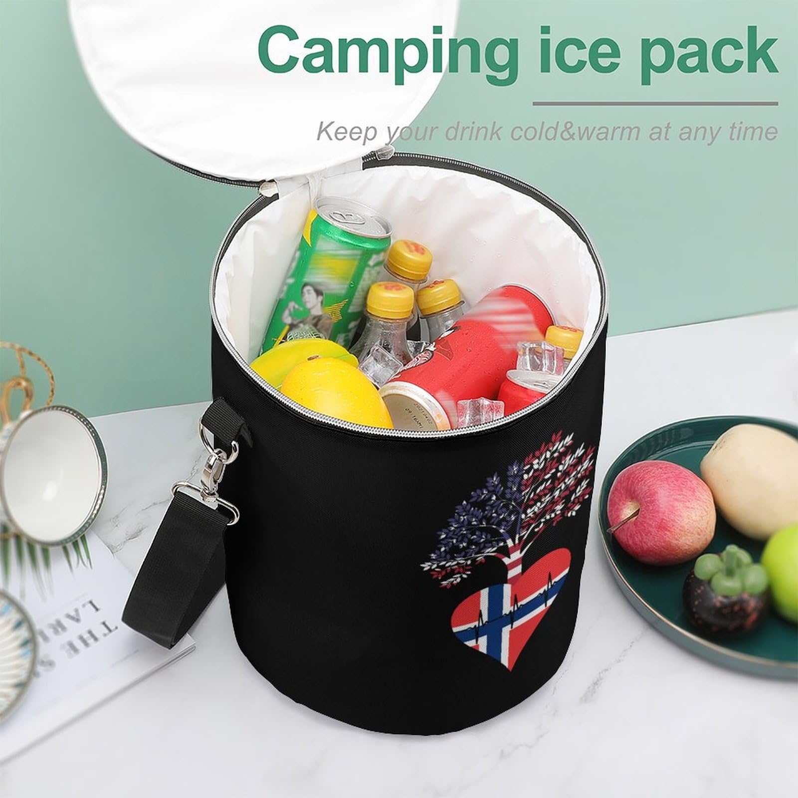Norway US Insulated Cooler Bag with Handle - Portable Lunch Tote with Adjustable Shoulder Strap - Perfect for Picnics, Beach Trips, and Outdoor Adventures