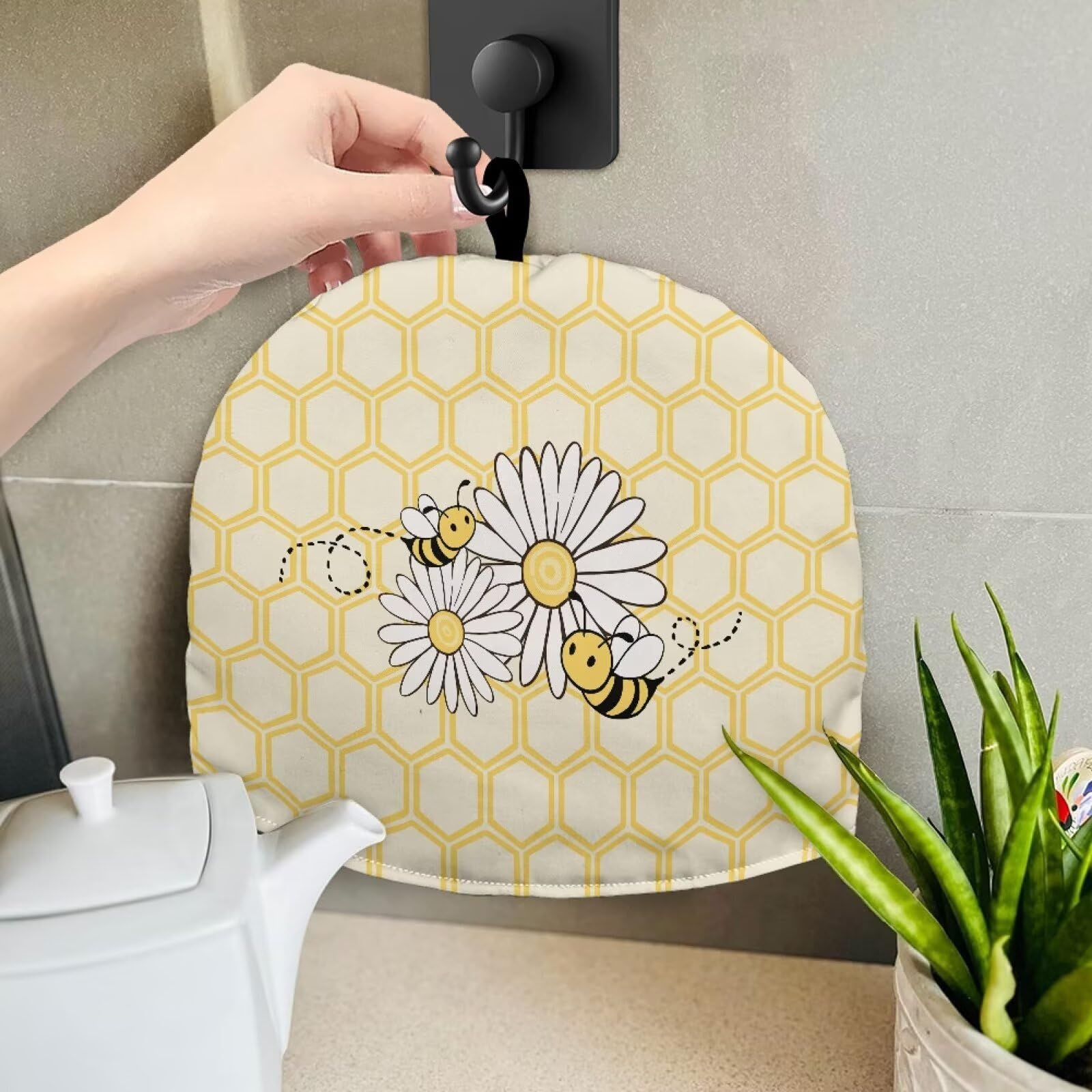 Bee Dust Cover Insulated Tea Cozy for Teapot - Foldable Tea Kettle Cover with Heat Retention for Breakfast & Tea Time - Decorative Kitchen & Coffee Table Accessory - Fade Resistant & Durable - Perfect for Home, Office, and Gifts