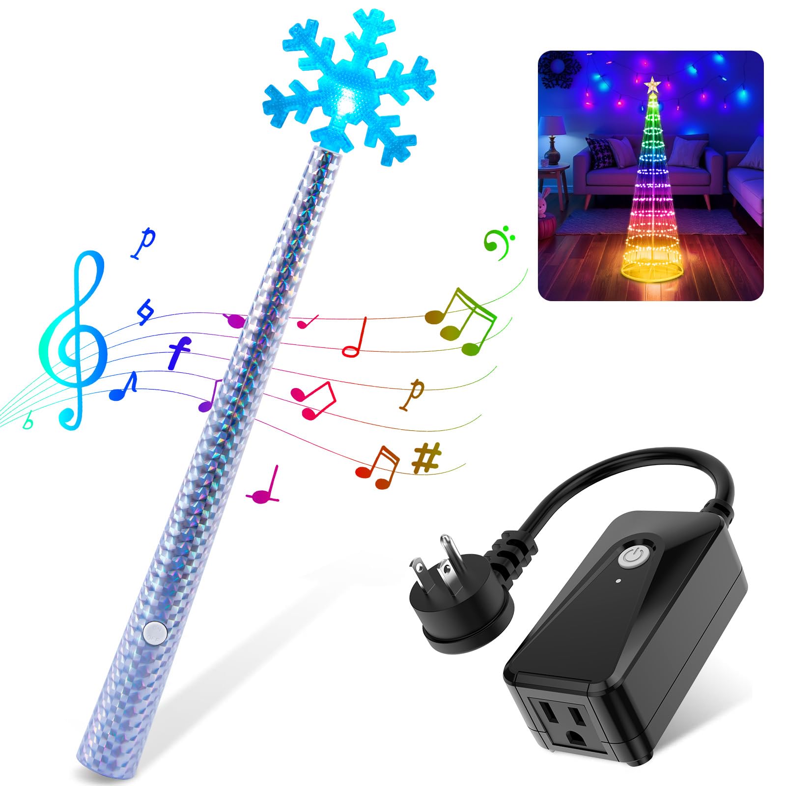 Brightown Wireless Remote Control Outlet Kit with Music - Smart Switch for Magic Lights Wand, Christmas Tree & Decoration Lights - Perfect Holiday Gift for Kids, Friends & Family (Silver) | Indoor Decor, Party Lighting, Festive Home Atmosphere