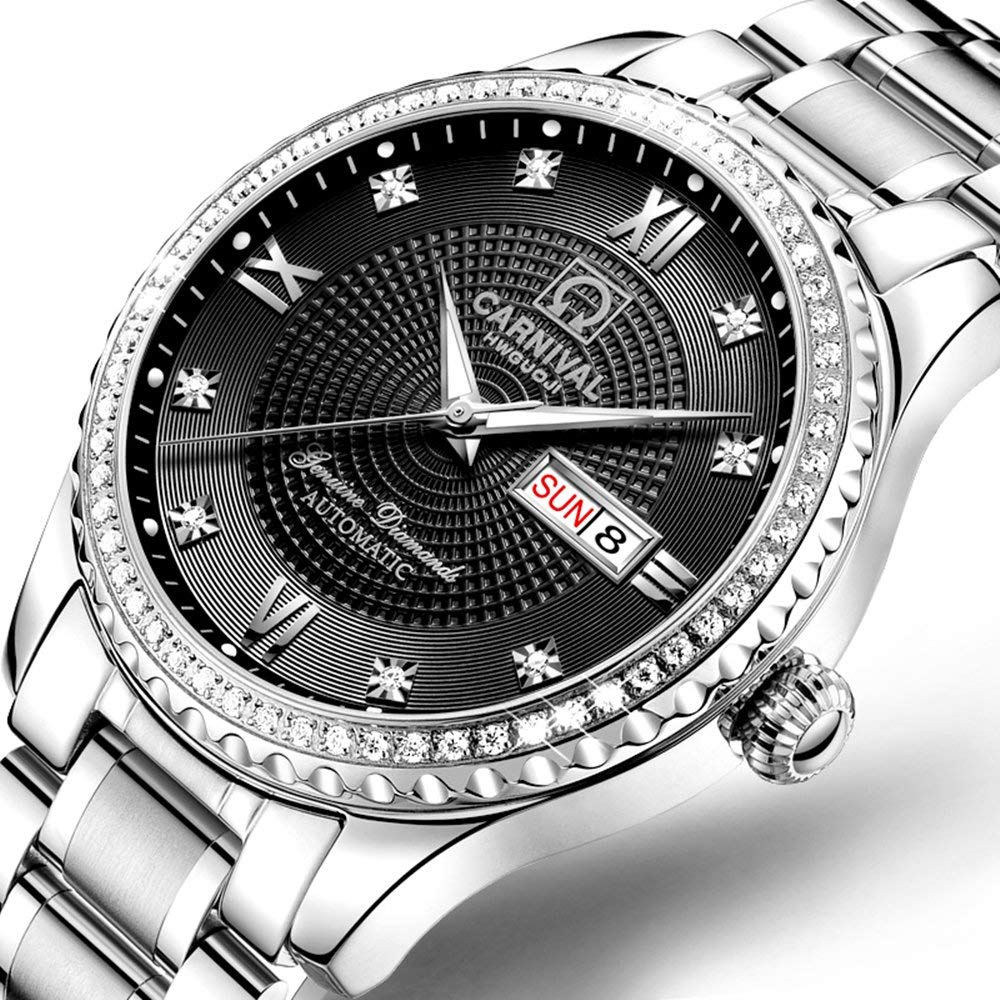 MASTOP Men's Automatic Self-Winding Business Watch - Stainless Steel Waterproof Luminous Bezel with Crystal Inlays - Perfect for Office, Formal Events & Everyday Wear