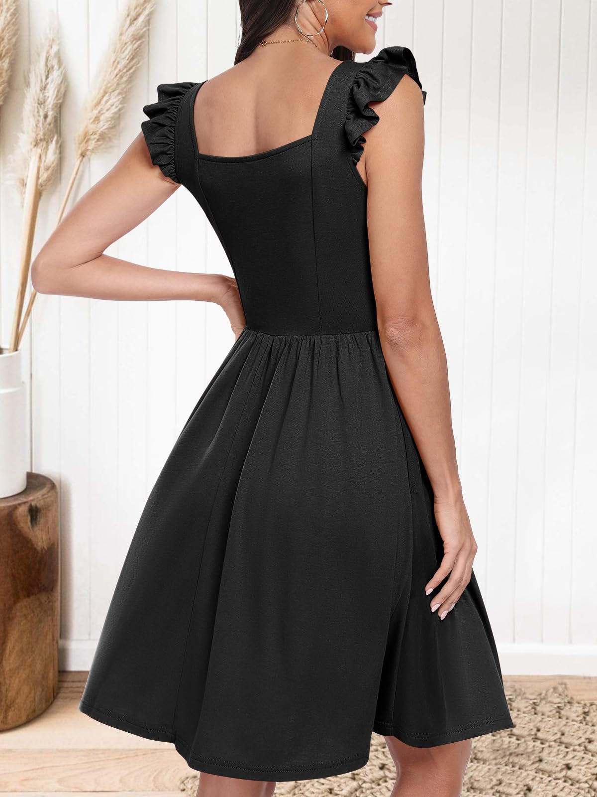 ANRABESS Women's Summer Mini Dress - Square Neck Sleeveless Backless Casual A-Line Ruffled Sundress for Wedding Party Beach Vacation 2025 | Perfect for Outdoor Dates, Cocktail Events & Tropical Getaways