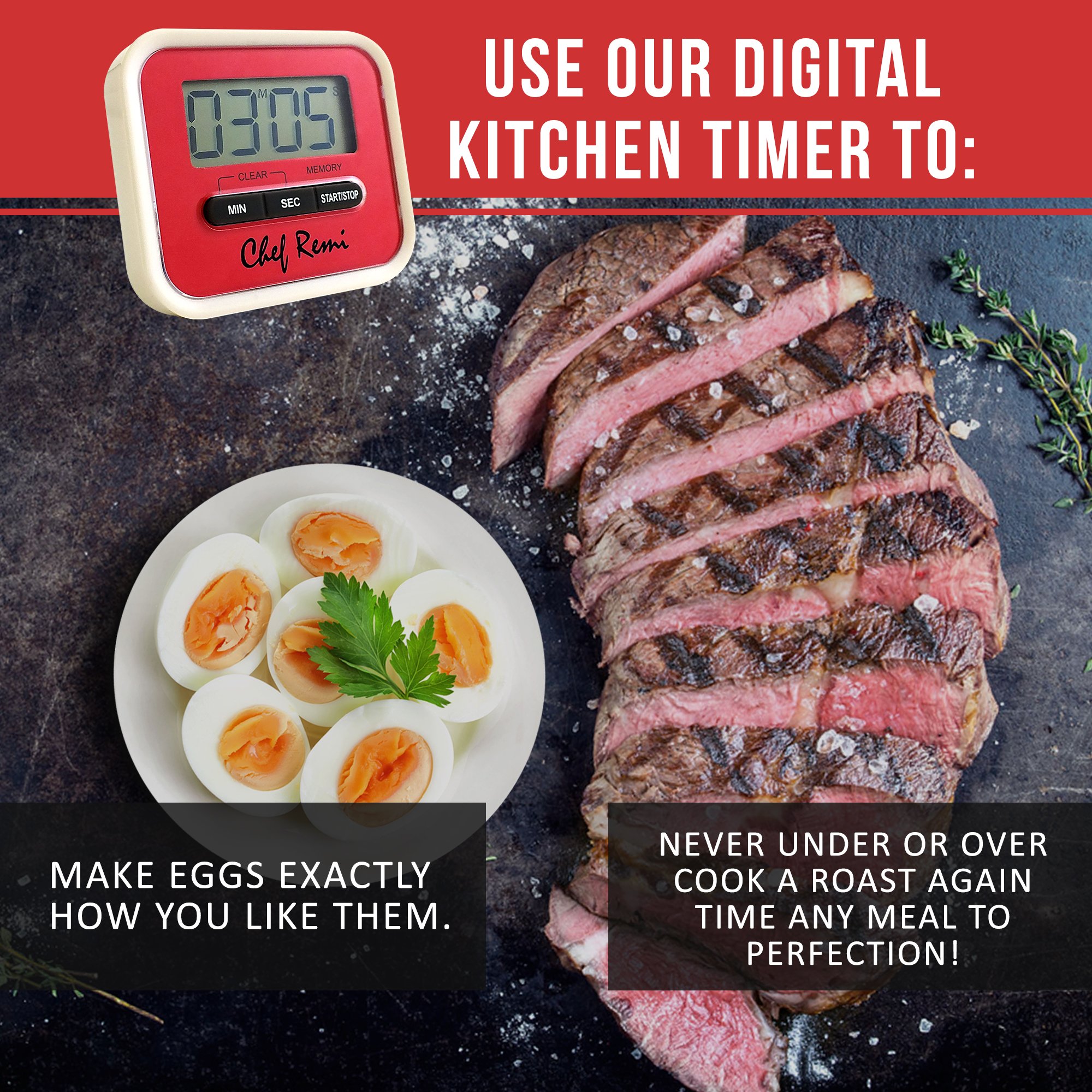 Original Kitchen Timer - High-Quality Digital Cooking Timer for Baking, Grilling & Meal Prep | Perfect for Home Chefs & Professional Kitchens | Avoid Fake Sellers - Authentic Chef Remi Product