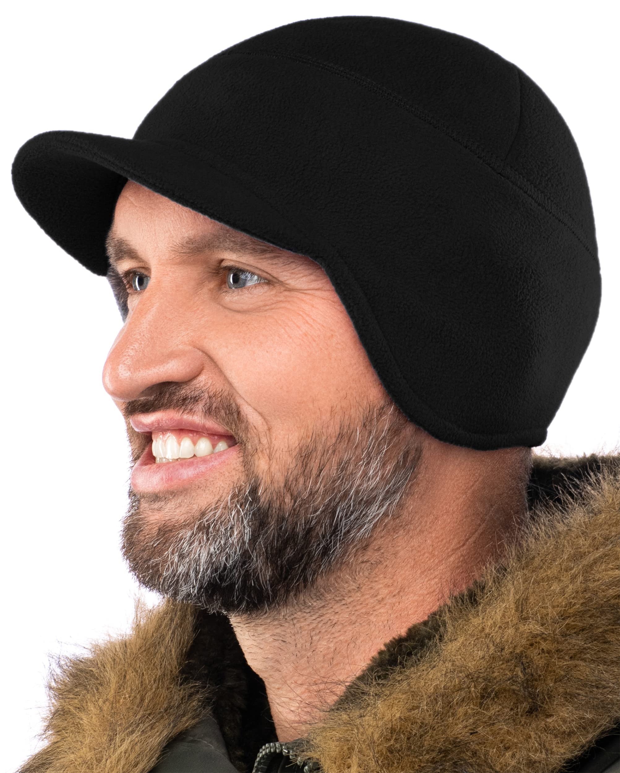 2SBR 2SABERS Fleece Winter Beanie with Short Visor - Unisex Warm Skull Cap with Earflaps & Brim for Men & Women - Perfect for Skiing, Snowboarding & Outdoor Winter Activities