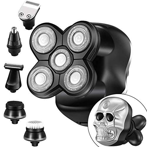 Arinda 6-in-1 Electric Shaver for Men - Waterproof Multifunctional Skull Design Razor with Trimmer - Perfect Gift for Father's Day, Travel & Daily Grooming
