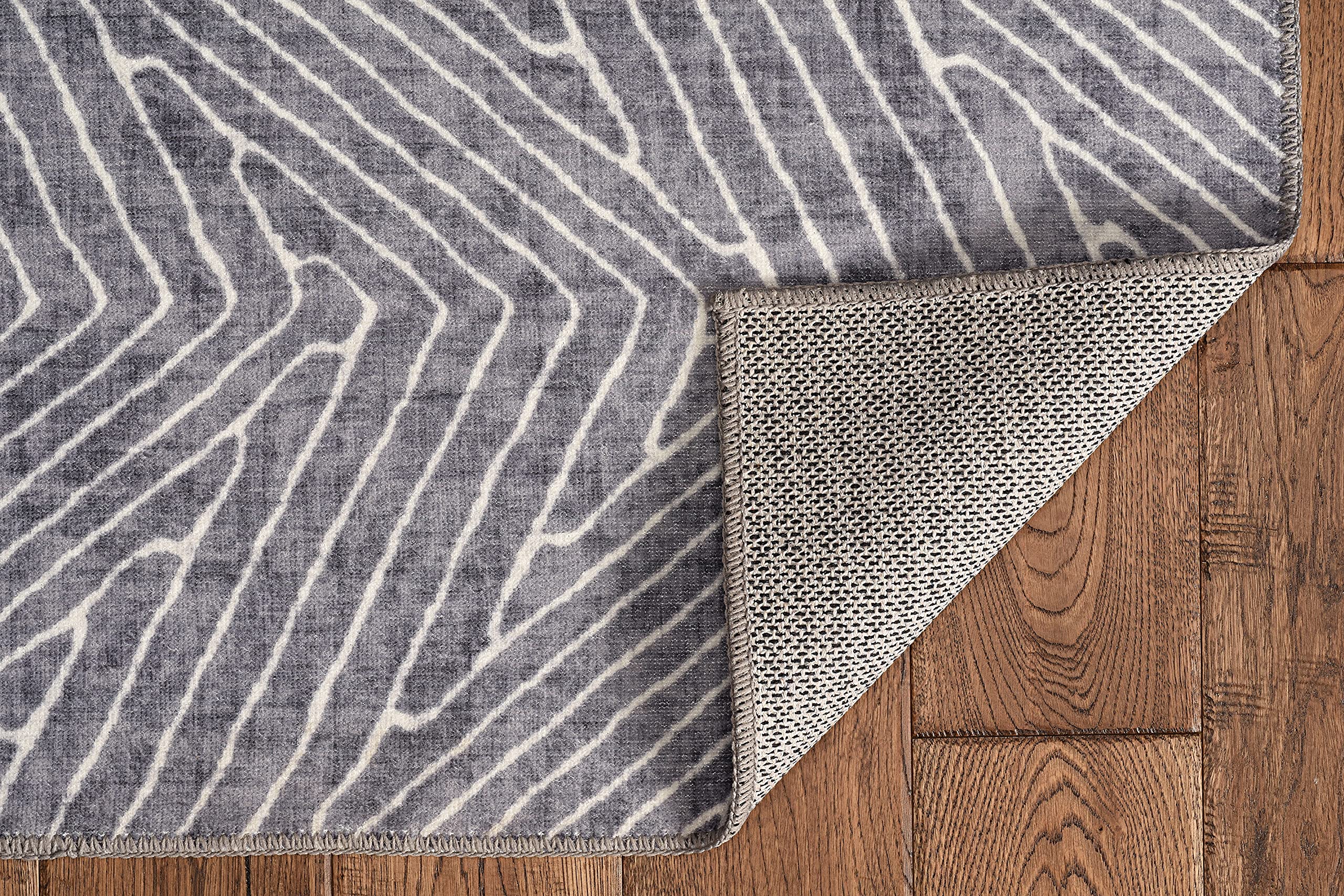 Linon Home Decor Washable Rug 5' X 7' Area Rug - Varishna Grey & Ivory | Non-Slip, Stain Resistant | Perfect for Living Room, Bedroom, Dining Room & Home Office Decor