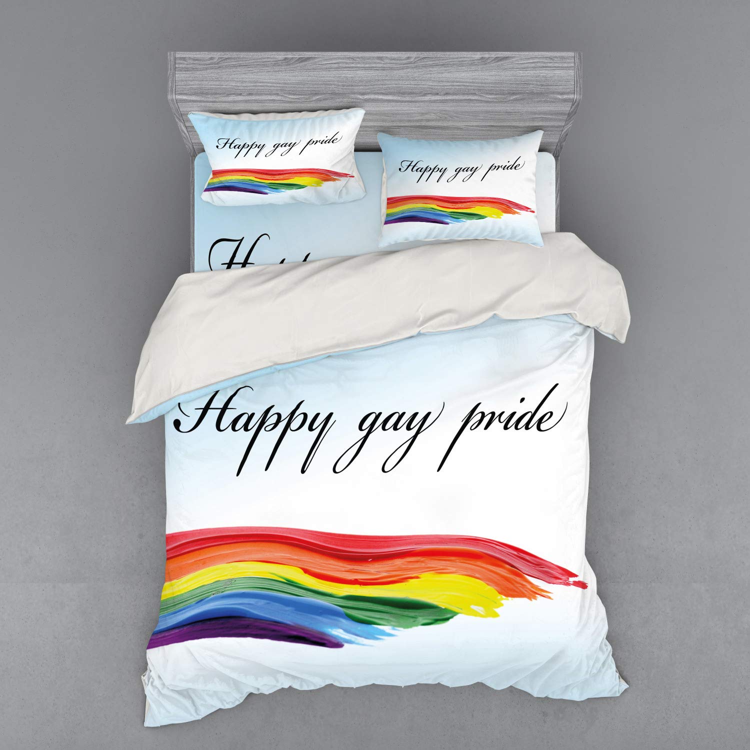 Ambesonne Pride Duvet Cover Set - LGBT Rainbow Celebration Bedding with Colorful Paint Print, 4-Piece Queen Size Includes Shams & Fitted Sheet - Perfect for Pride Month Decor, LGBTQ+ Themed Bedrooms & Colorful Home Styling