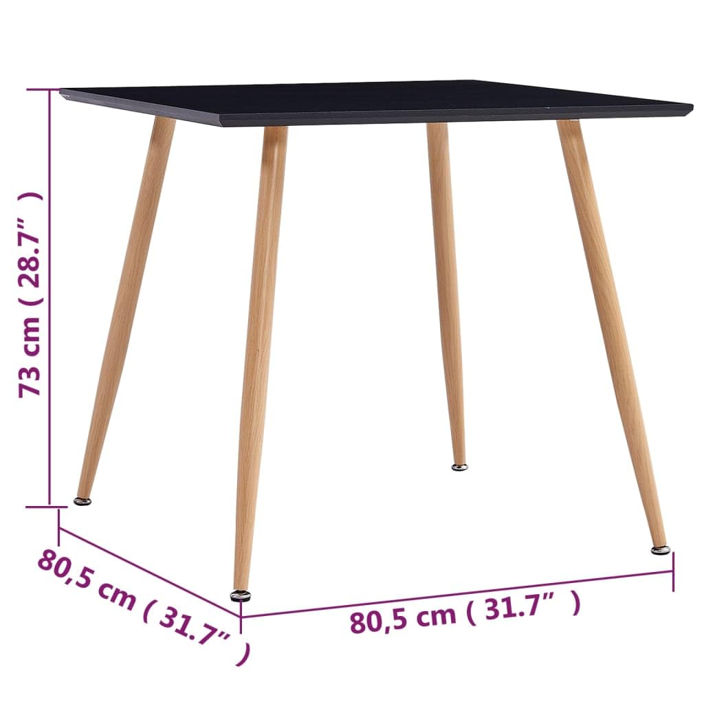 Scandinavian Style Square MDF Dining Table with Sturdy Steel Legs - Easy to Clean Kitchen & Dining Room Furniture in Black & Oak - 31.7